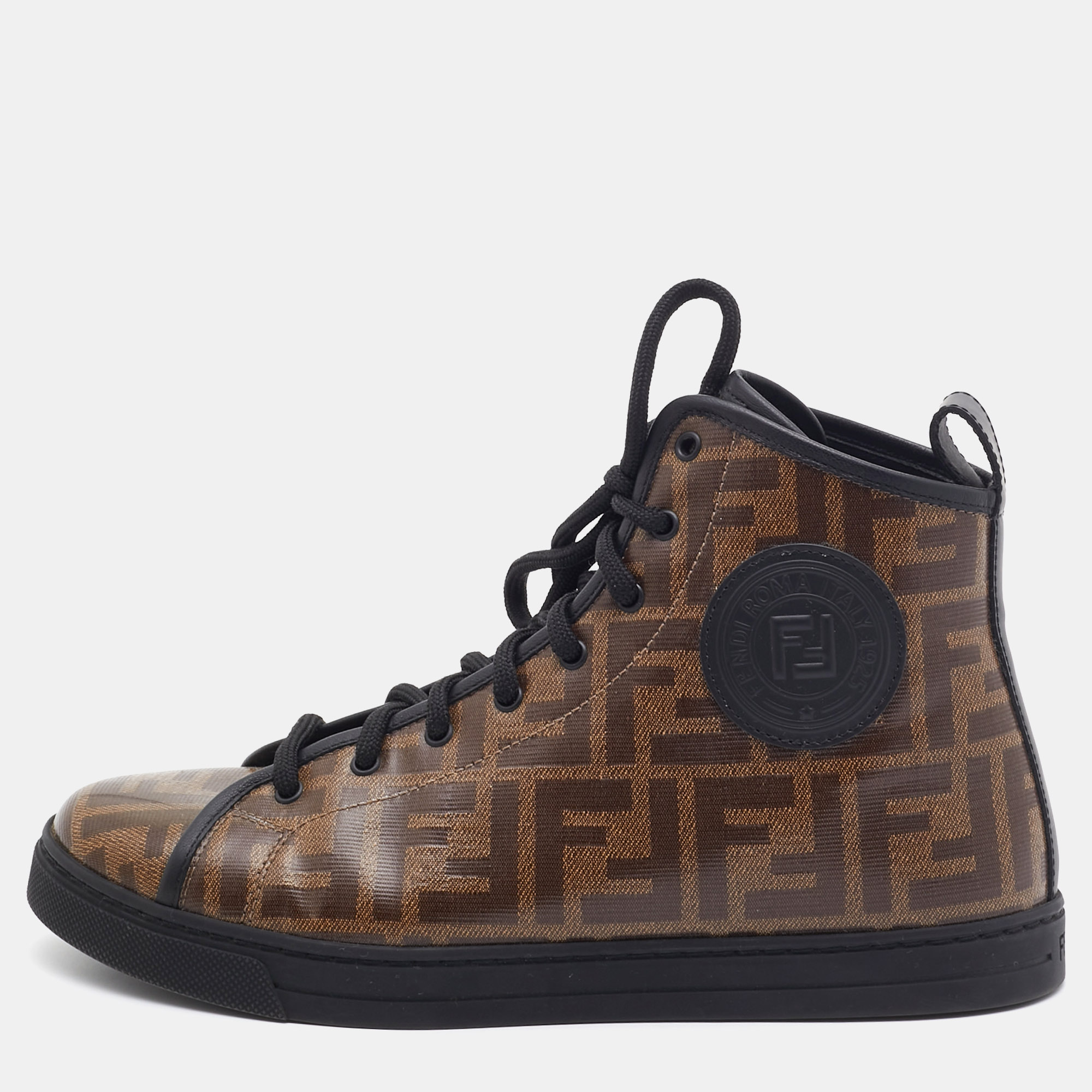 

Fendi Brown Zucca Coated Canvas Lace-up High-Top Sneakers Size