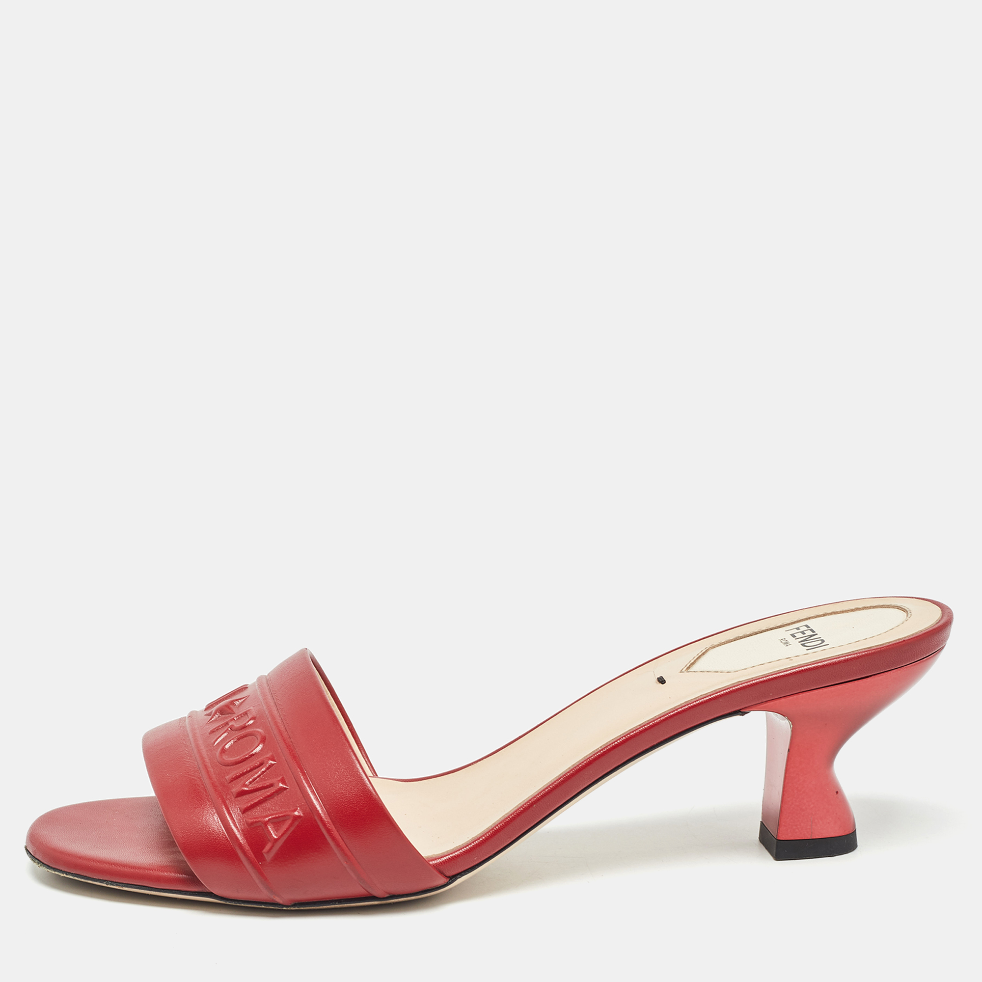 

Fendi Dark Red Leather Slide Sandals Size