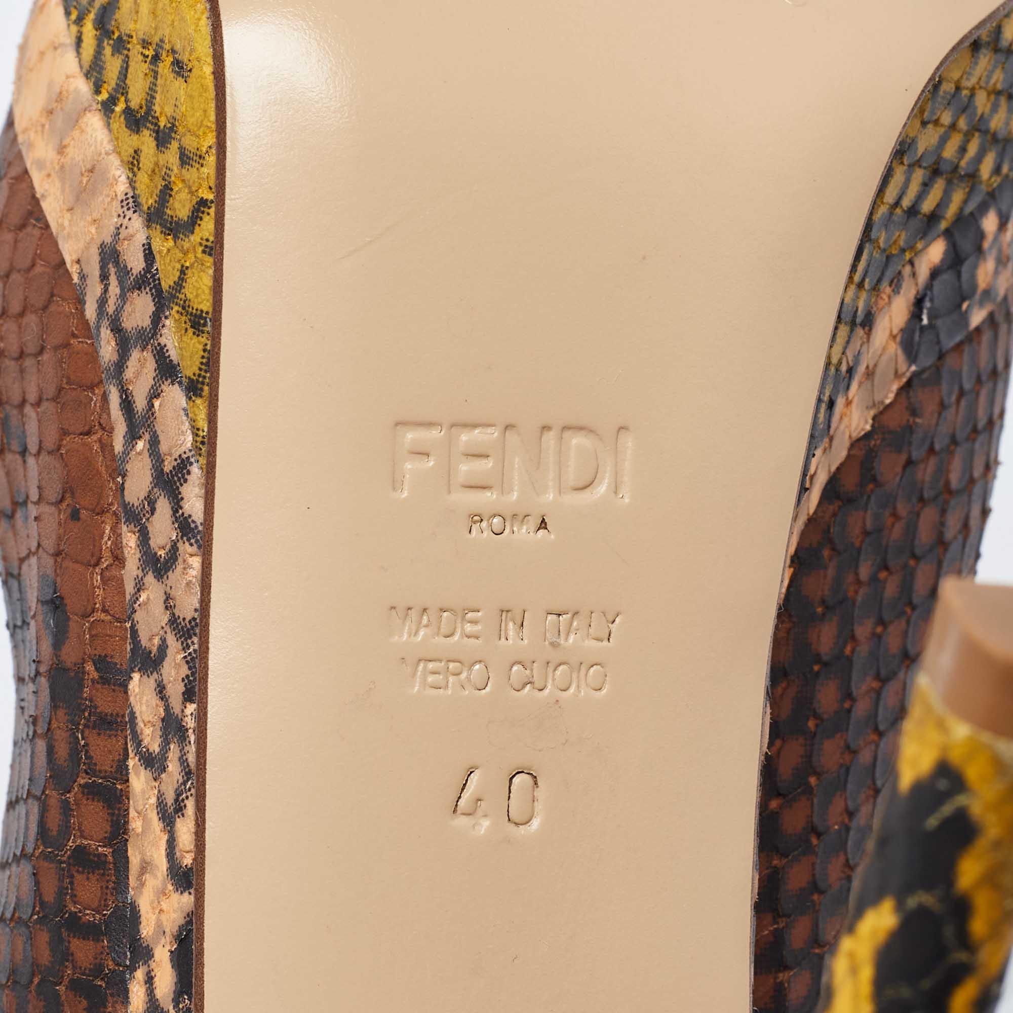 Fendi Multicolor Python Embossed Leather Peep Toe Platform Pumps Size 40 