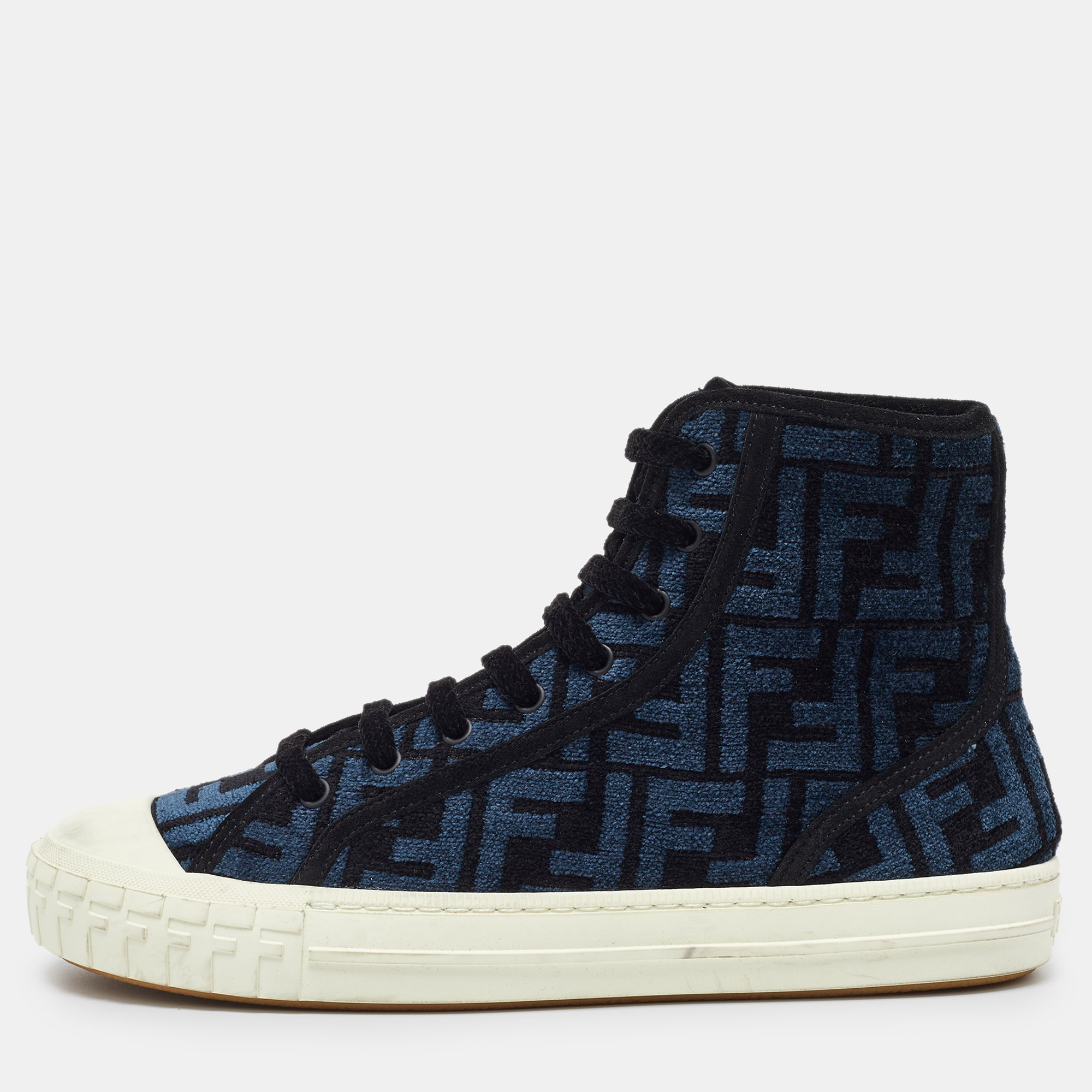 

Fendi Blue/Black Zucca Velvet Domino Sneakers Size