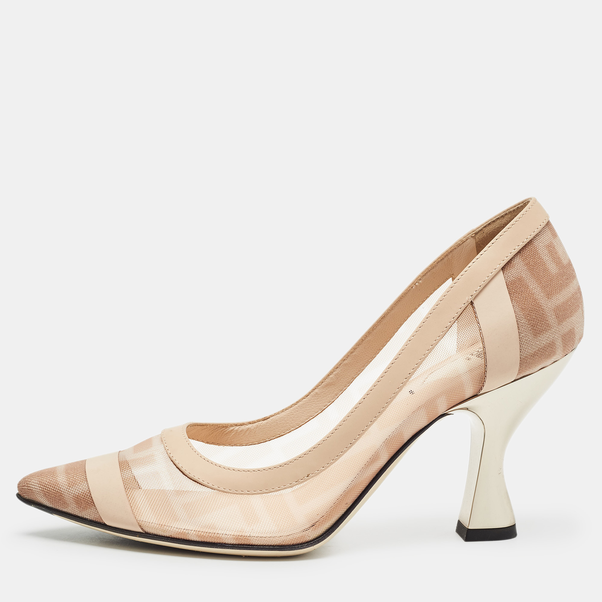 

Fendi Beige/Brown Zucca Mesh and Leather Colibri Pumps Size, Pink