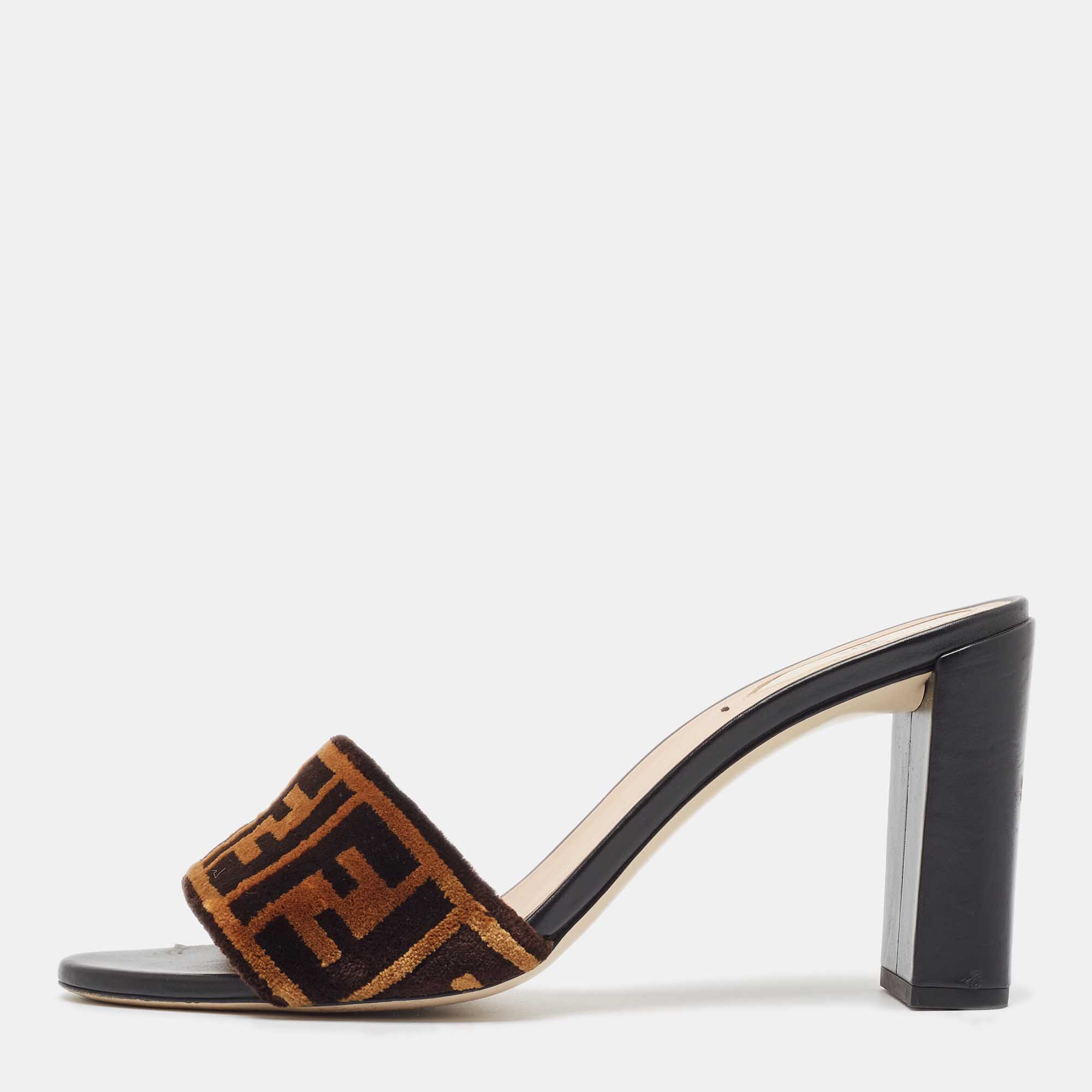 

Fendi Two Tone Zucca Velvet Slide Sandals Size, Brown