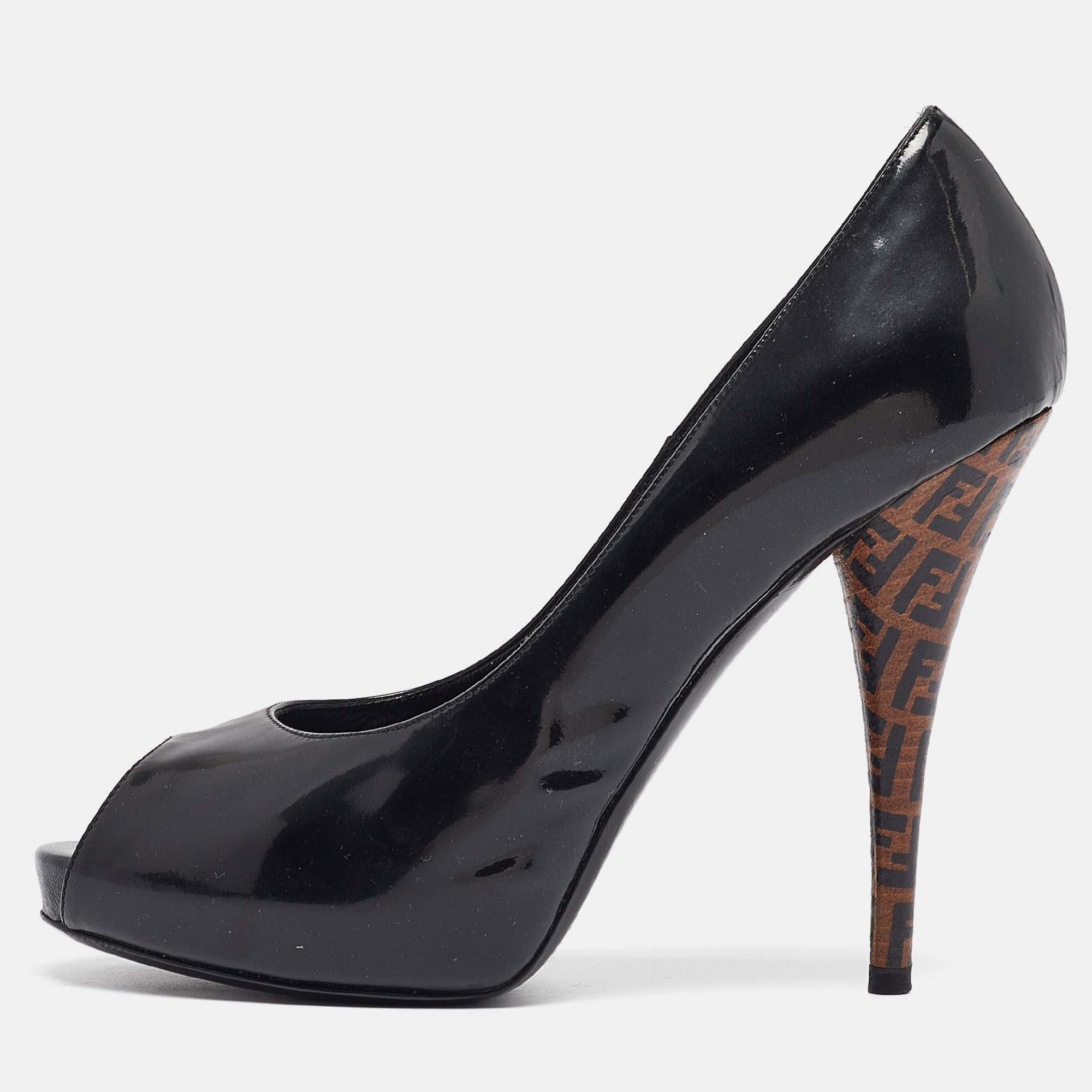 

Fendi Black Patent Leather Fendista Peep Toe Pumps Size