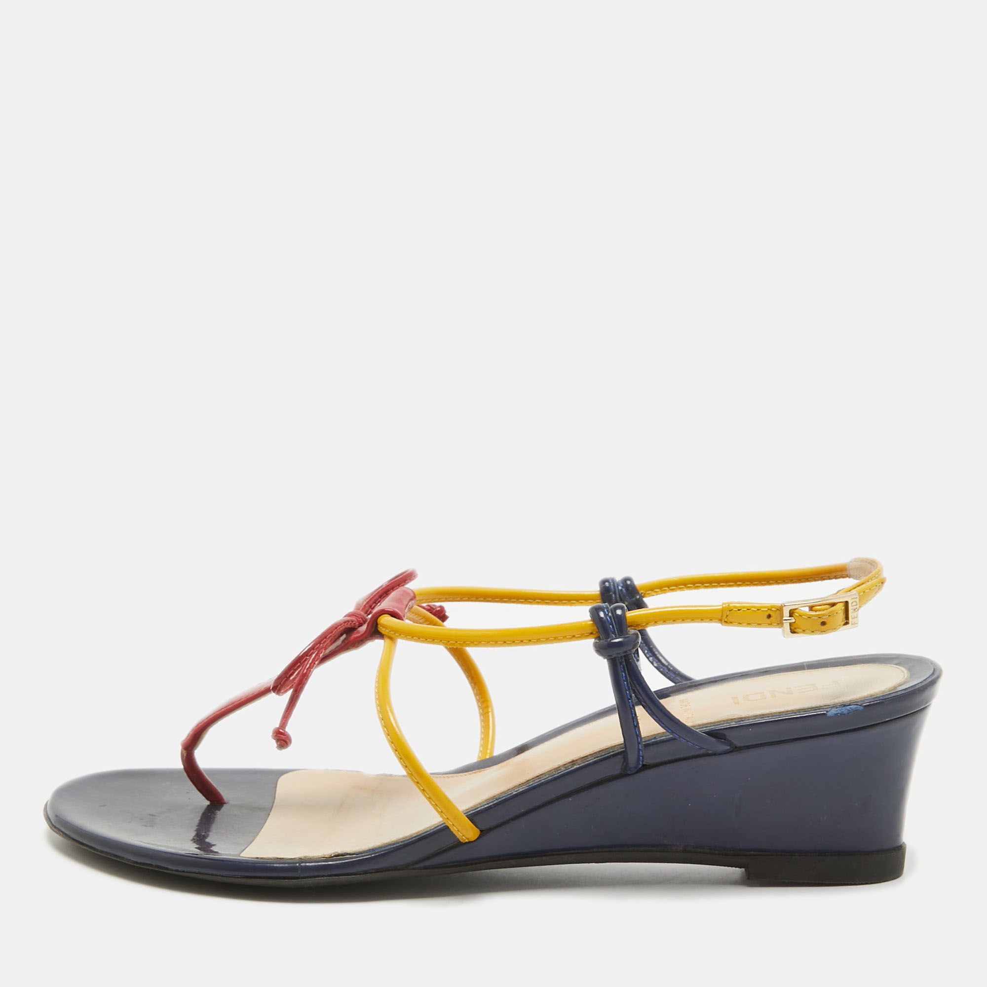 

Fendi Multicolor Patent Leather Strappy Wedge Sandals Size