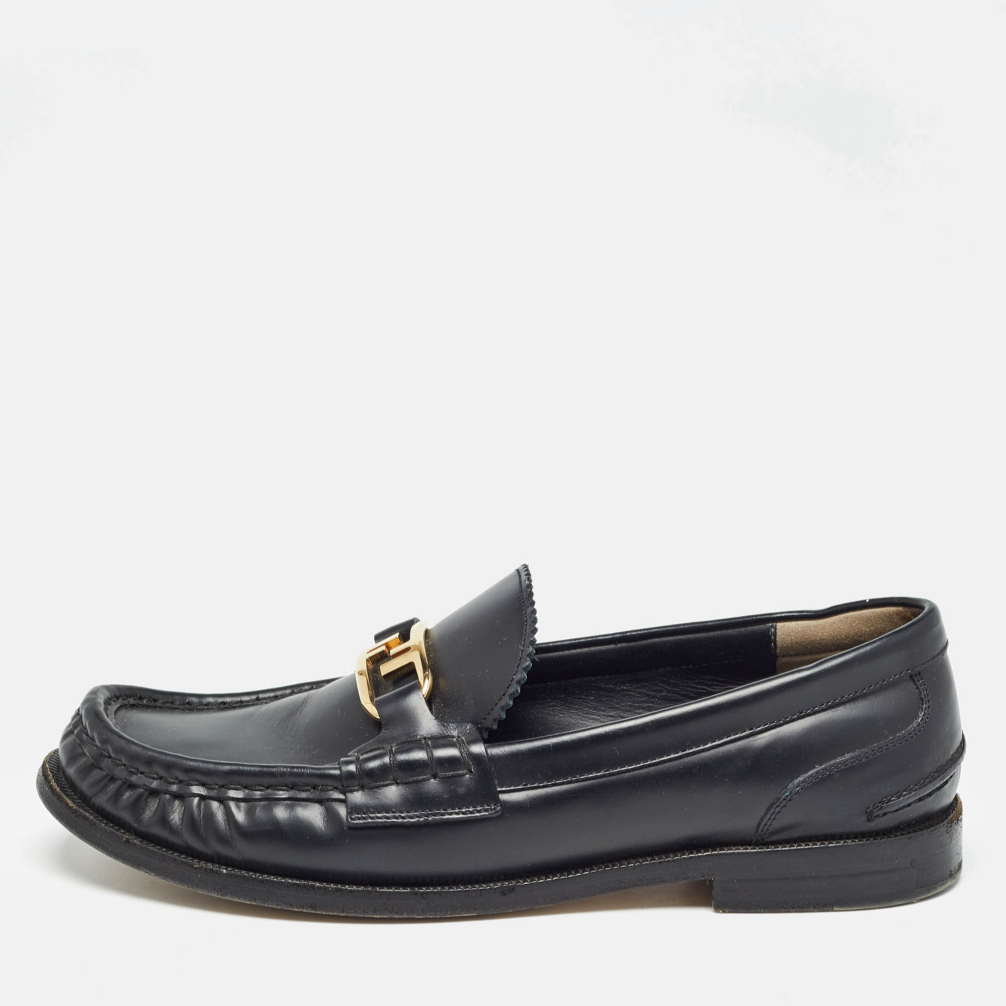 

Fendi Black Leather FF Buckle Loafers Size