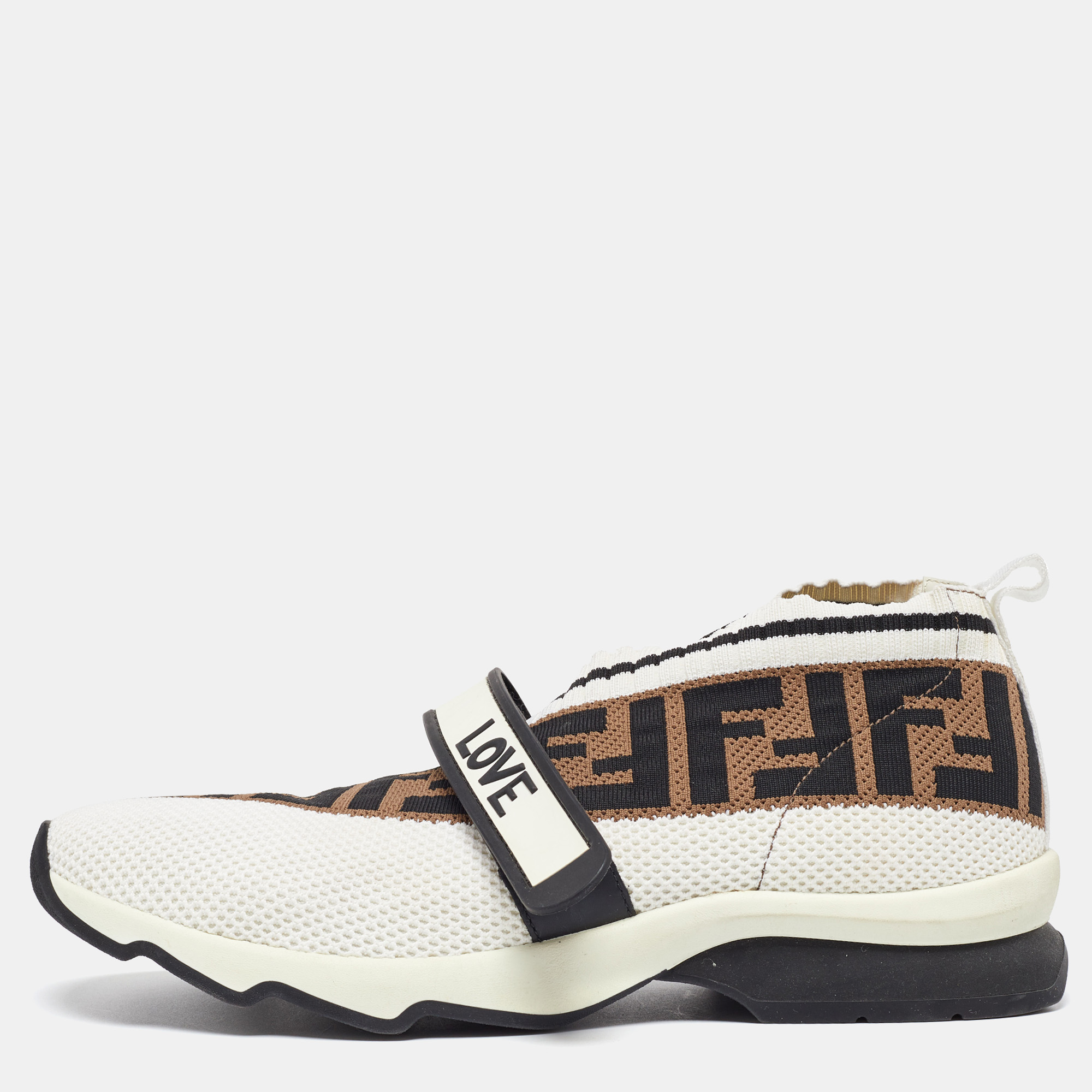 

Fendi White/Brown Monogram Mesh Rockoko Velcro Strap Low Top Sneakers Size