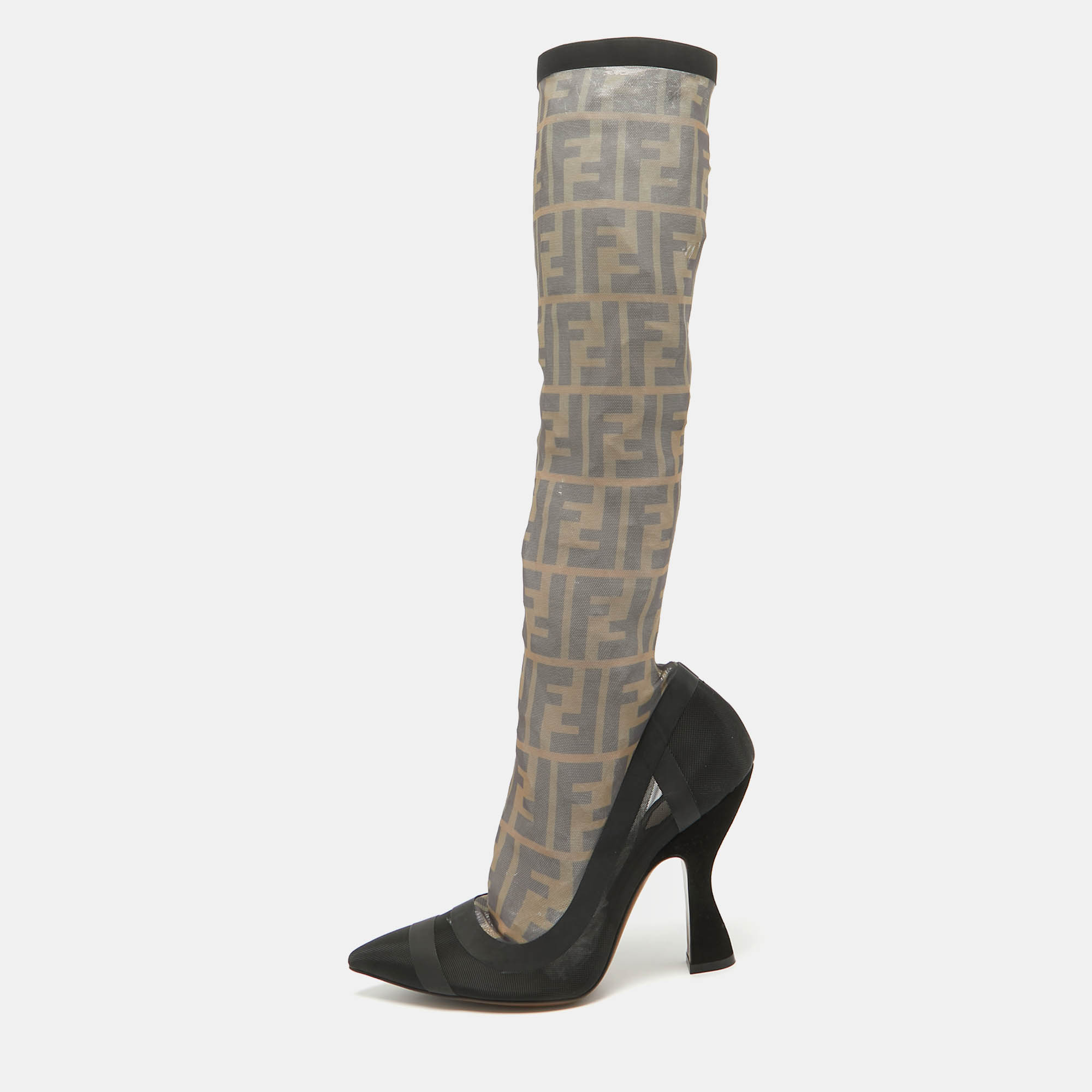 

Fendi Black Mesh FF Colibri Mid Calf Boots Size