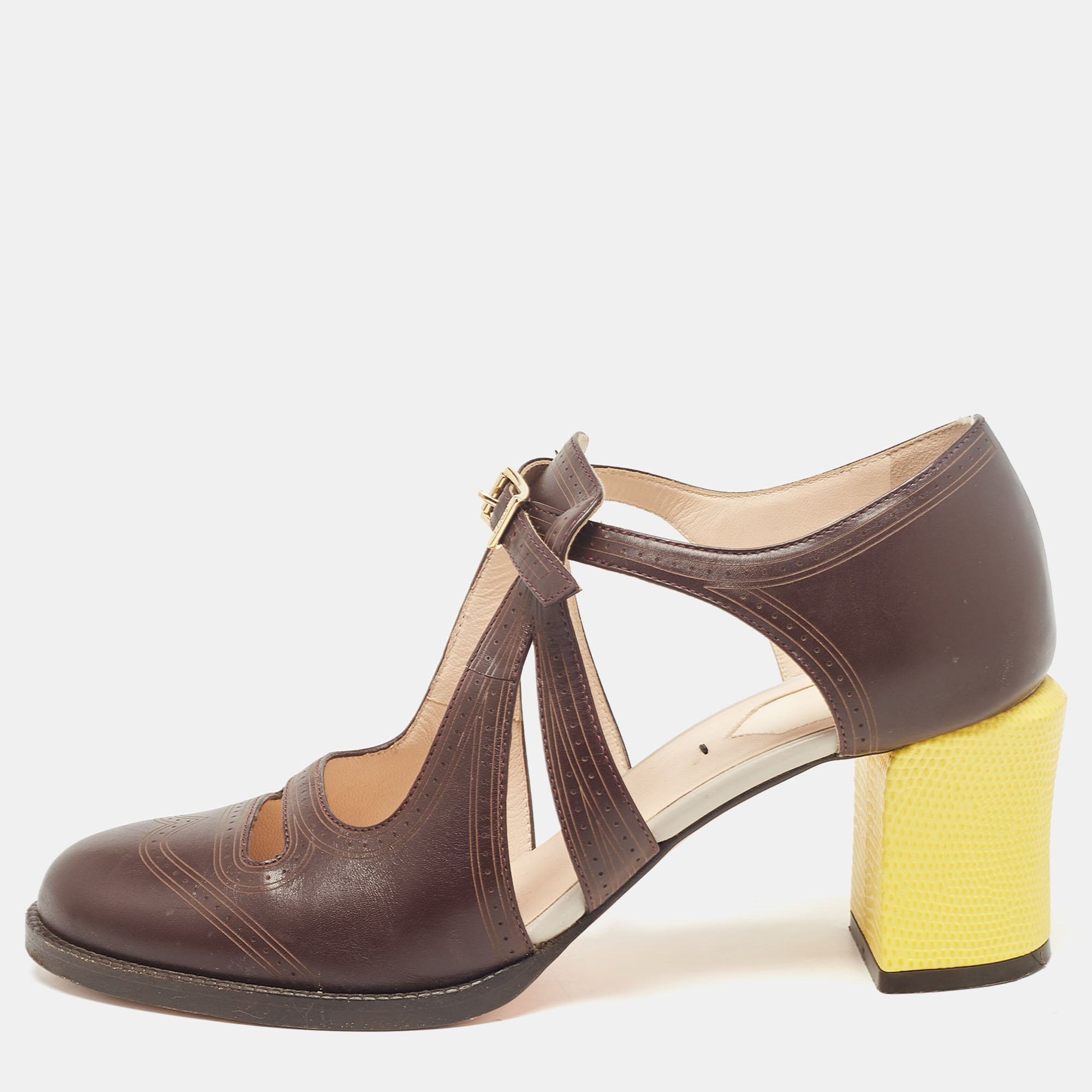 

Fendi Brown Leather Mary Jane Pumps Size