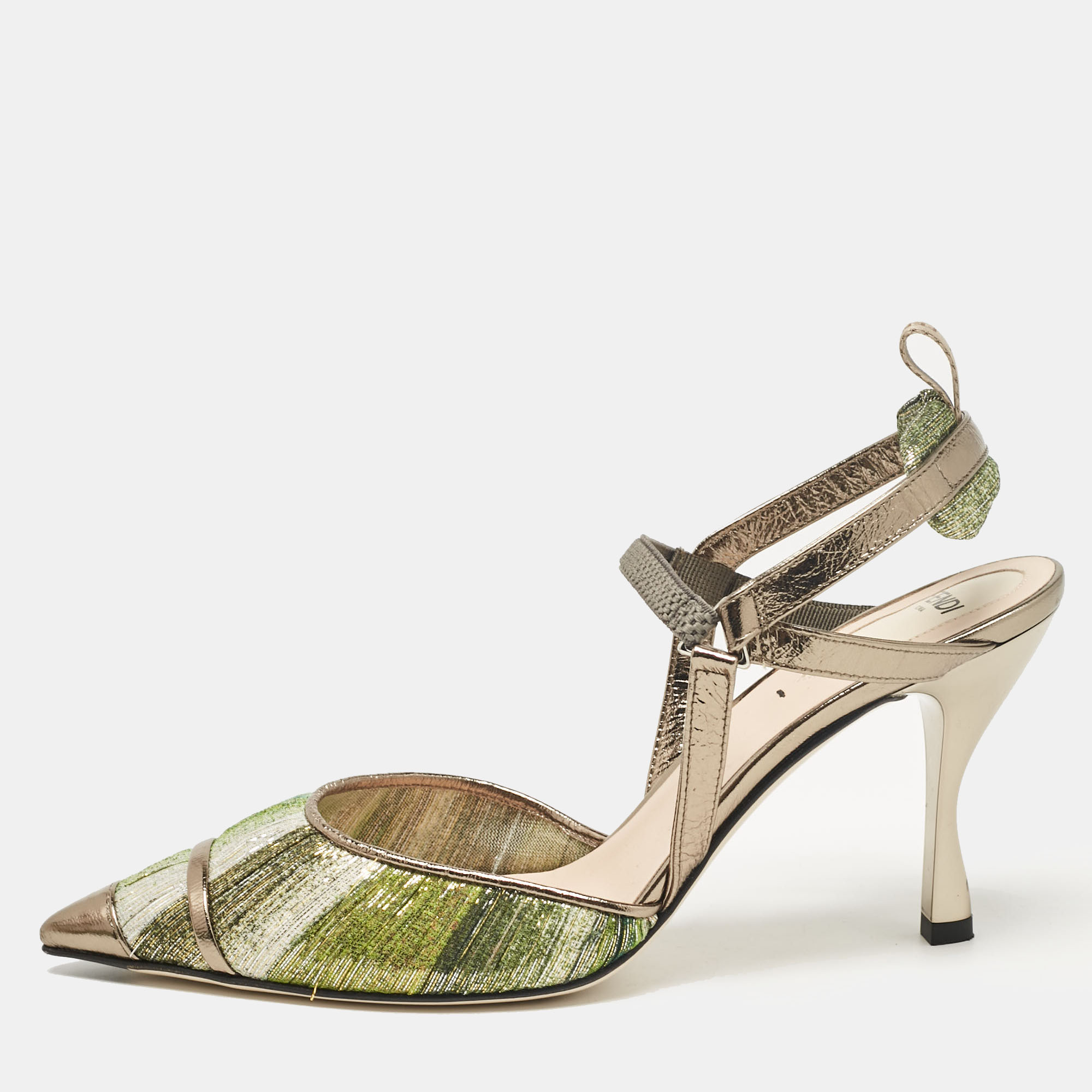 

Fendi Multicolor Fabric and Leather Slingback Pumps Size