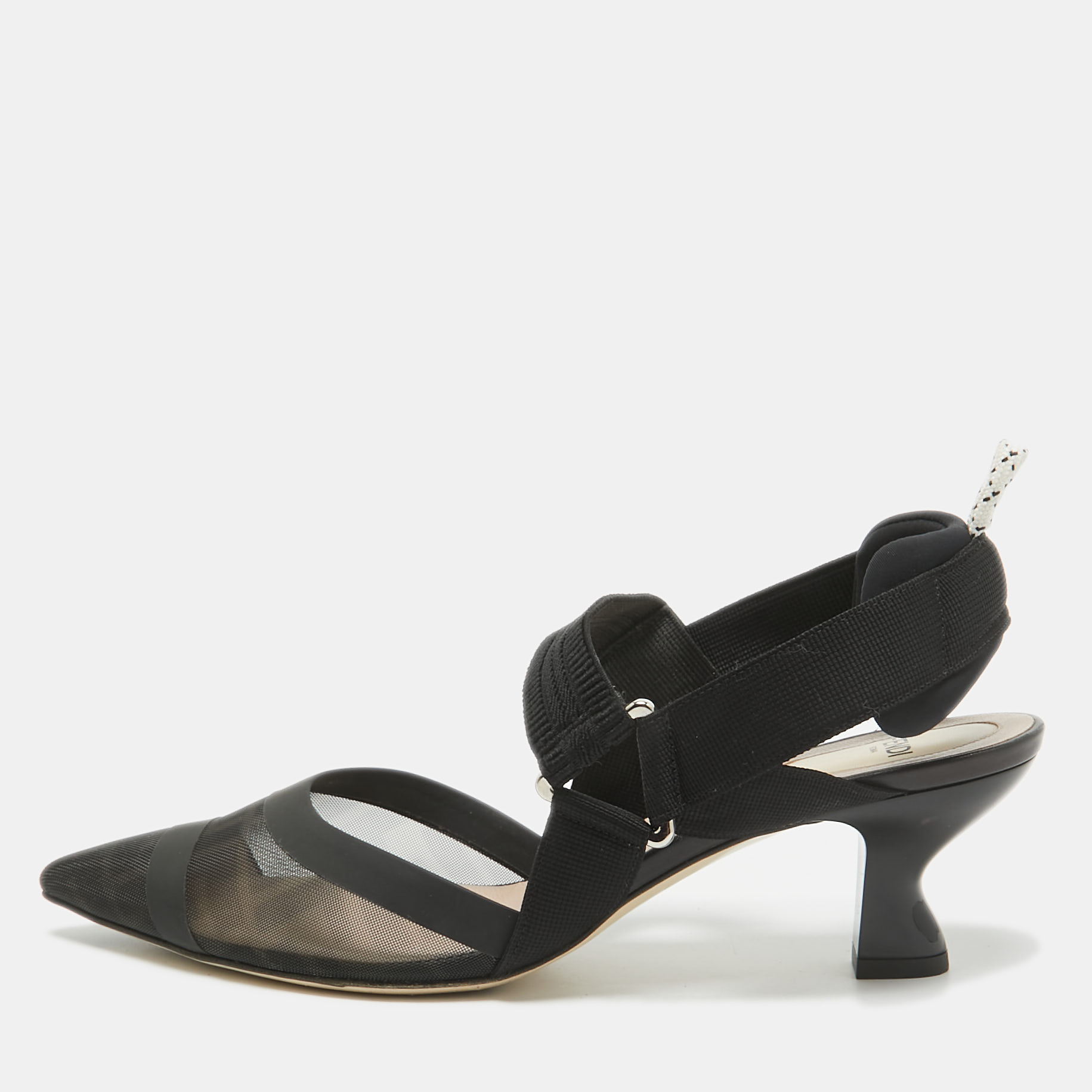 

Fendi Black Canvas and Mesh Colibri Pumps Size