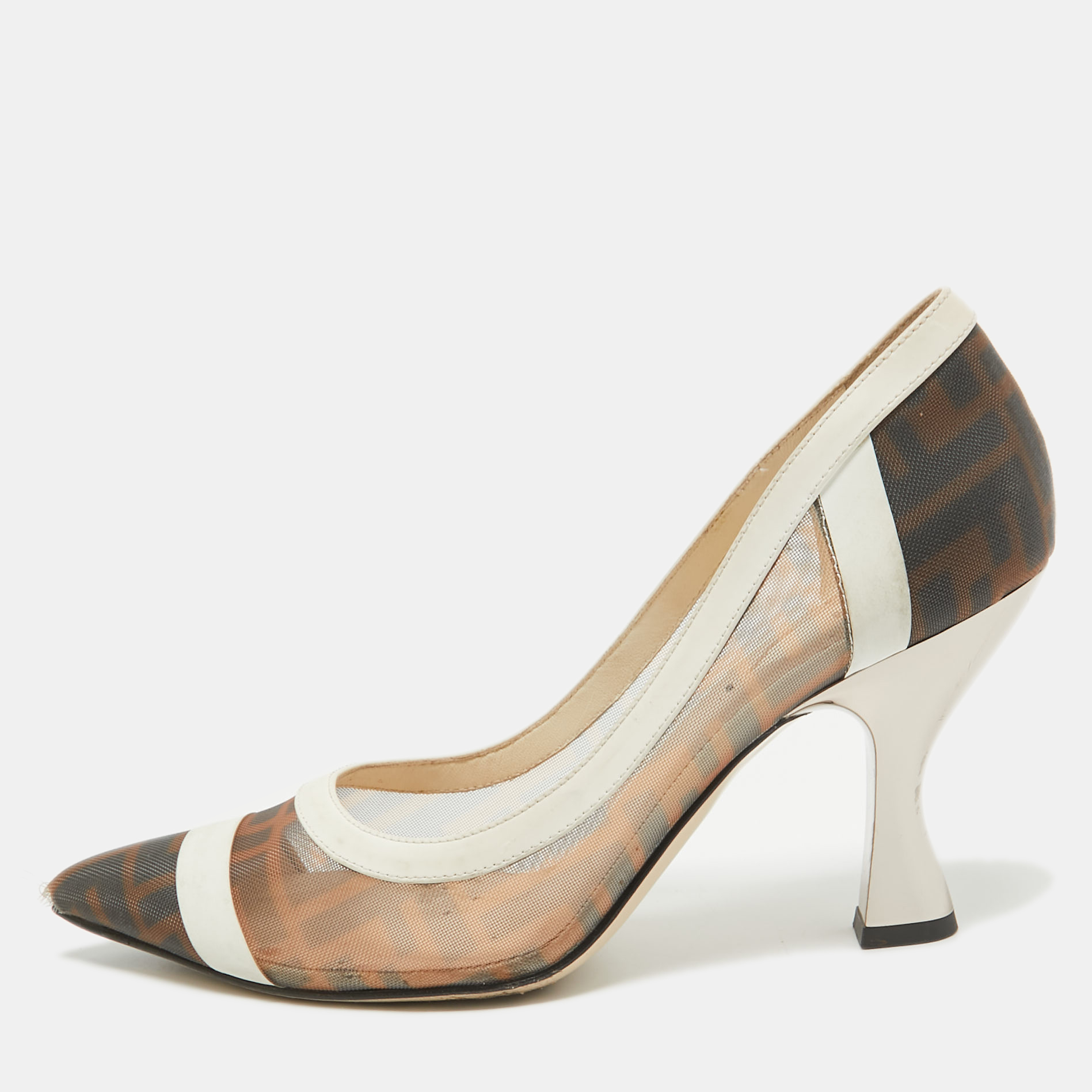 

Fendi Brown/Cream Mesh and Leather Colibri Pumps Size