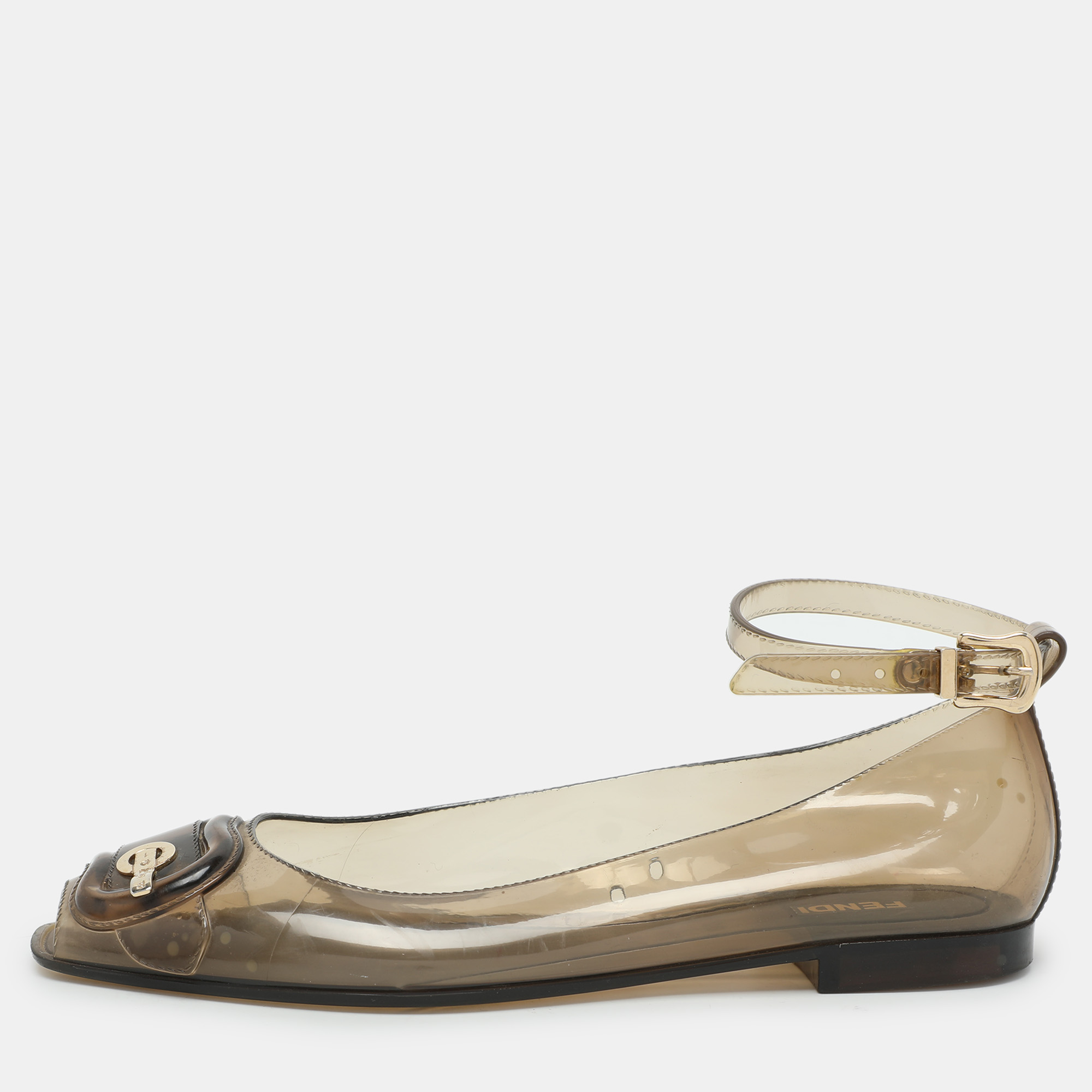 

Fendi Transparent Jelly Peep Toe Ankle Strap Ballet Flats Size