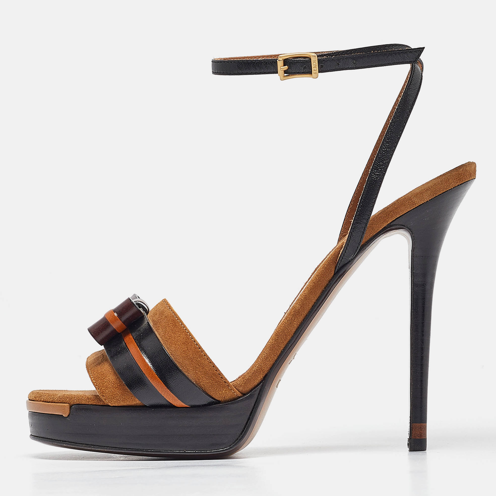 

Fendi Brown Leather and Suede Ankle Strap Sandals Size