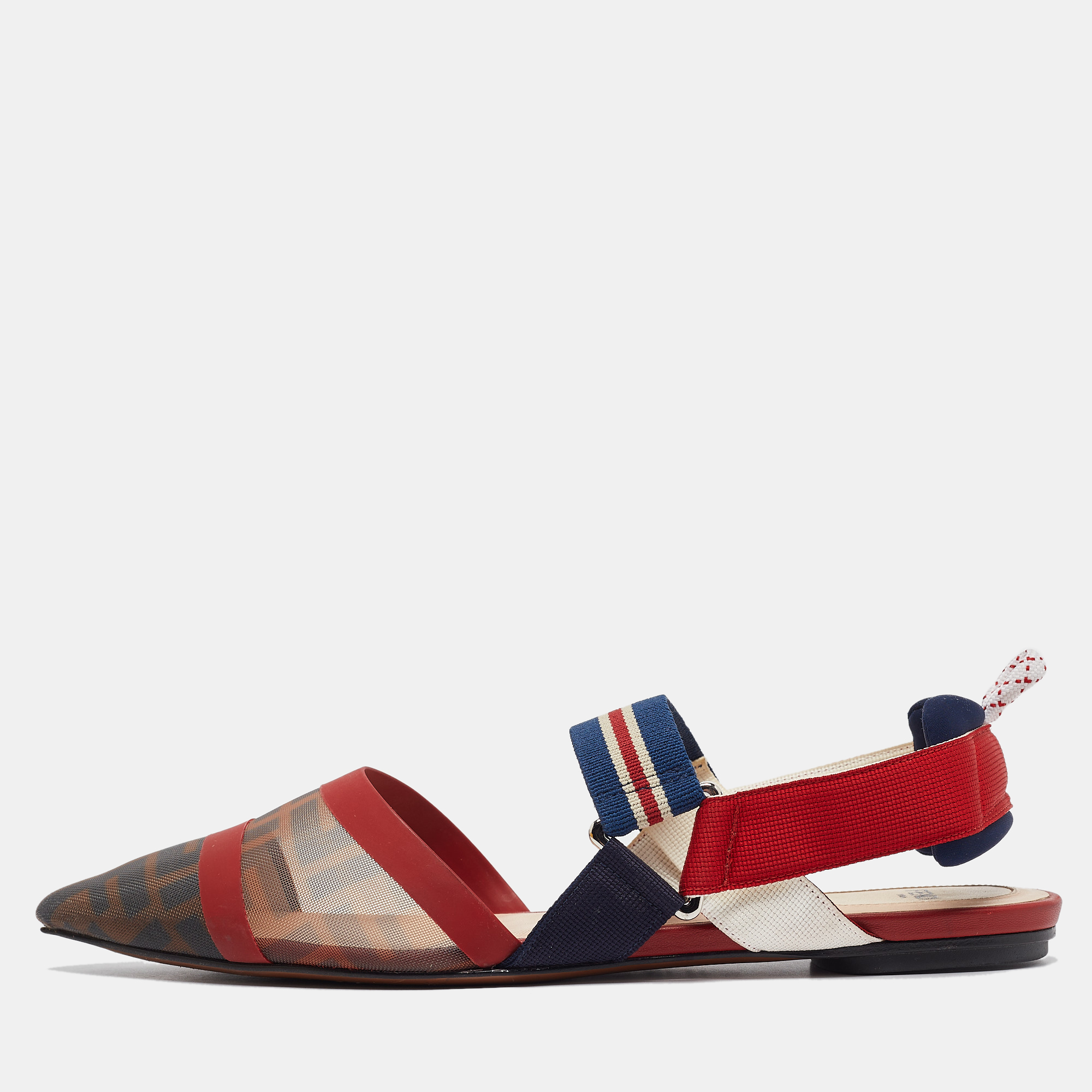 

Fendi Multicolor Canvas Mesh Colibri Slingback Flats Size