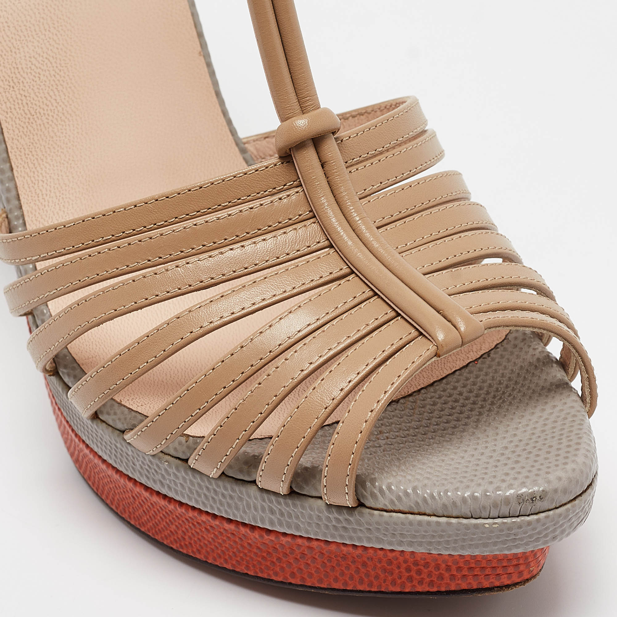 Fendi Multicolor Lizard Embossed and Leather T-Strap Platform Sandals Size 40 