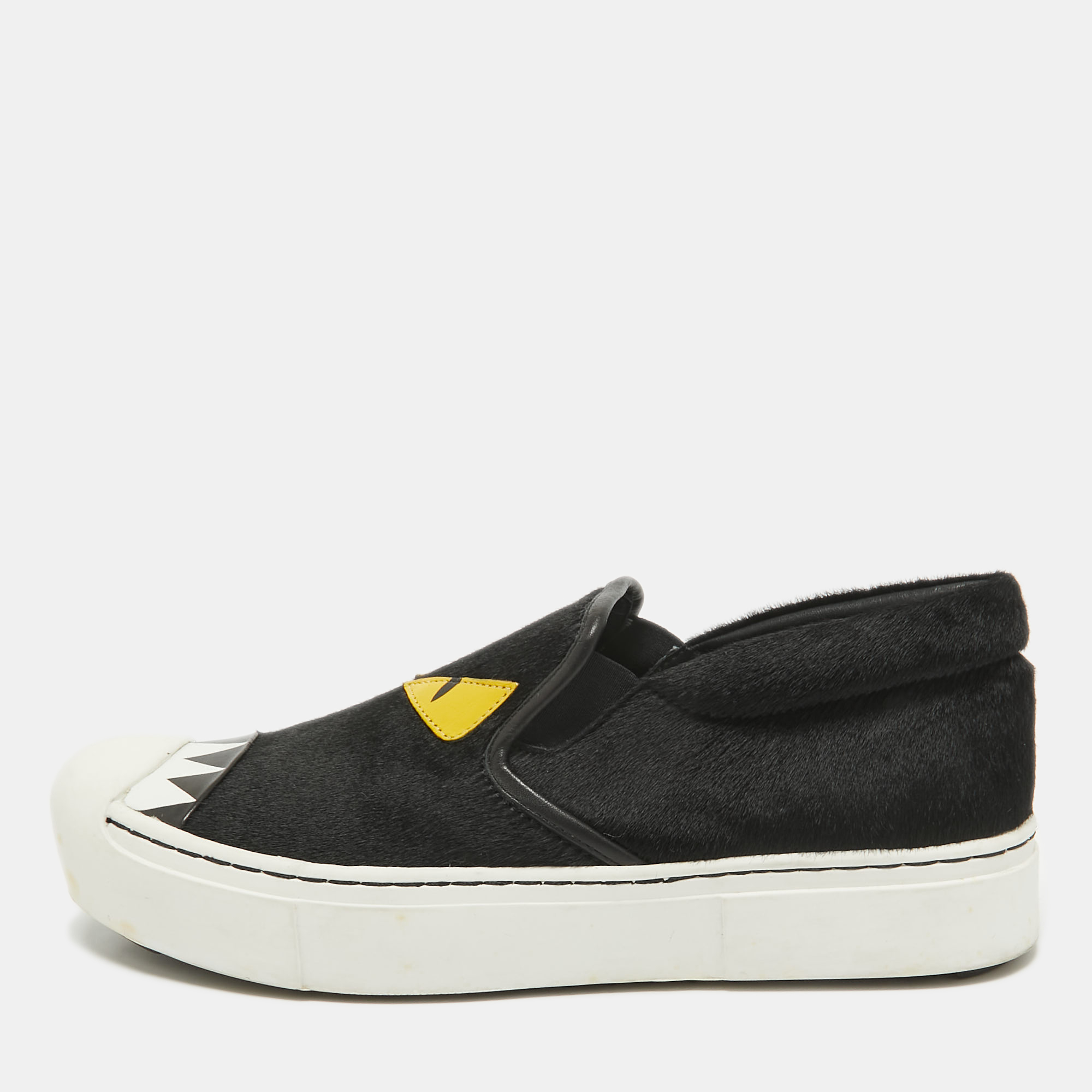 

Fendi Black Calf Hair Monster Eyes Slip On Sneakers