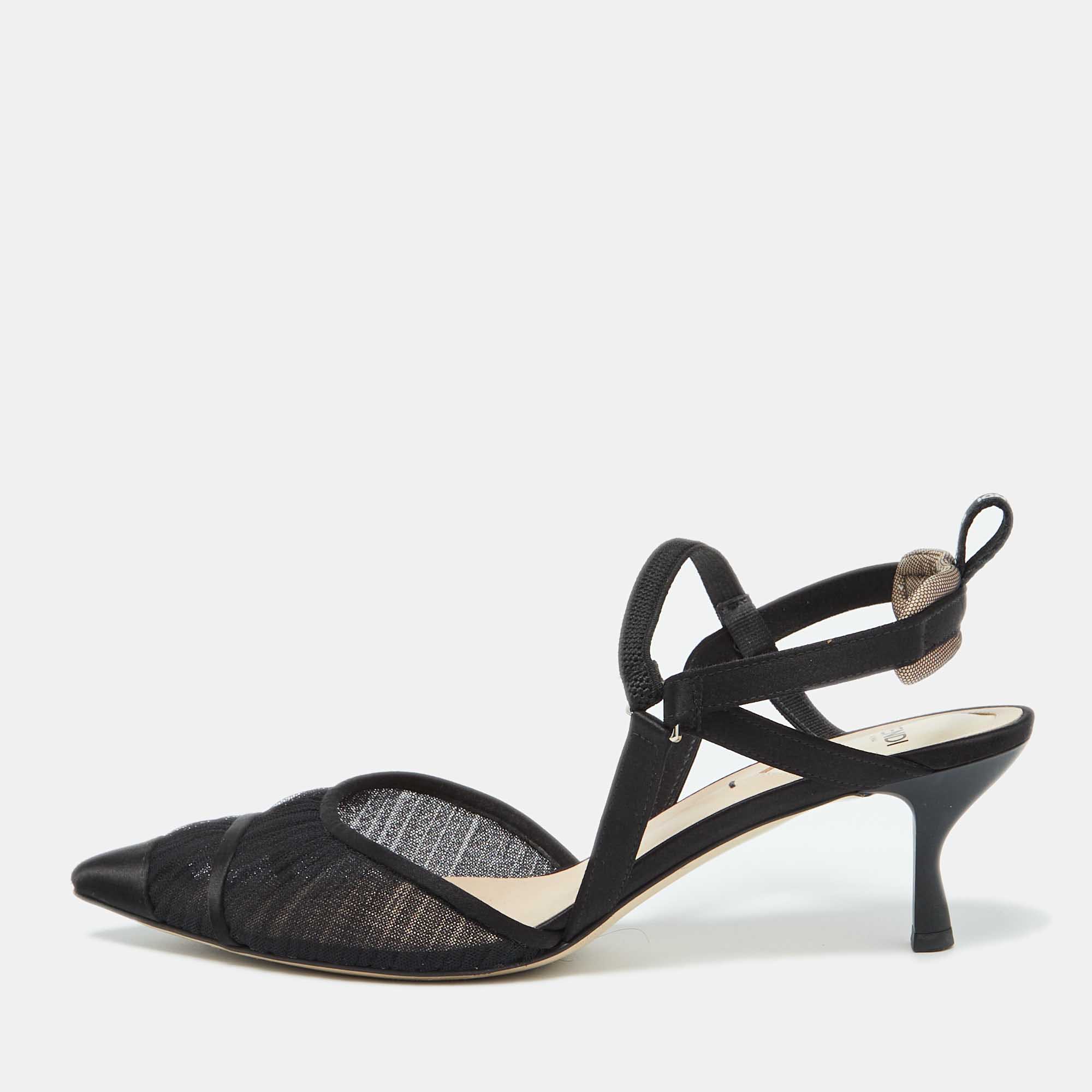 

Fendi Black Tulle And Satin Colibri Lite Slingback Sandals Size