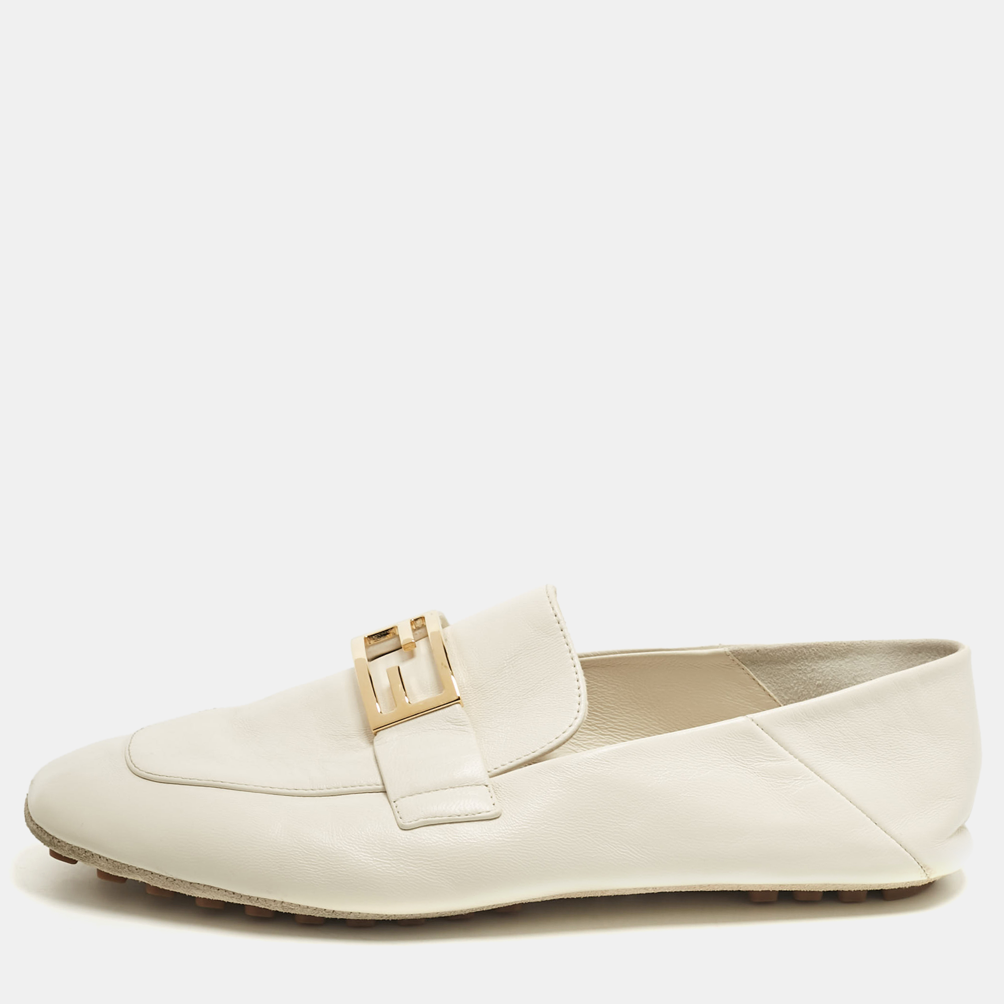 

Fendi White Leather Baguette Loafers Size