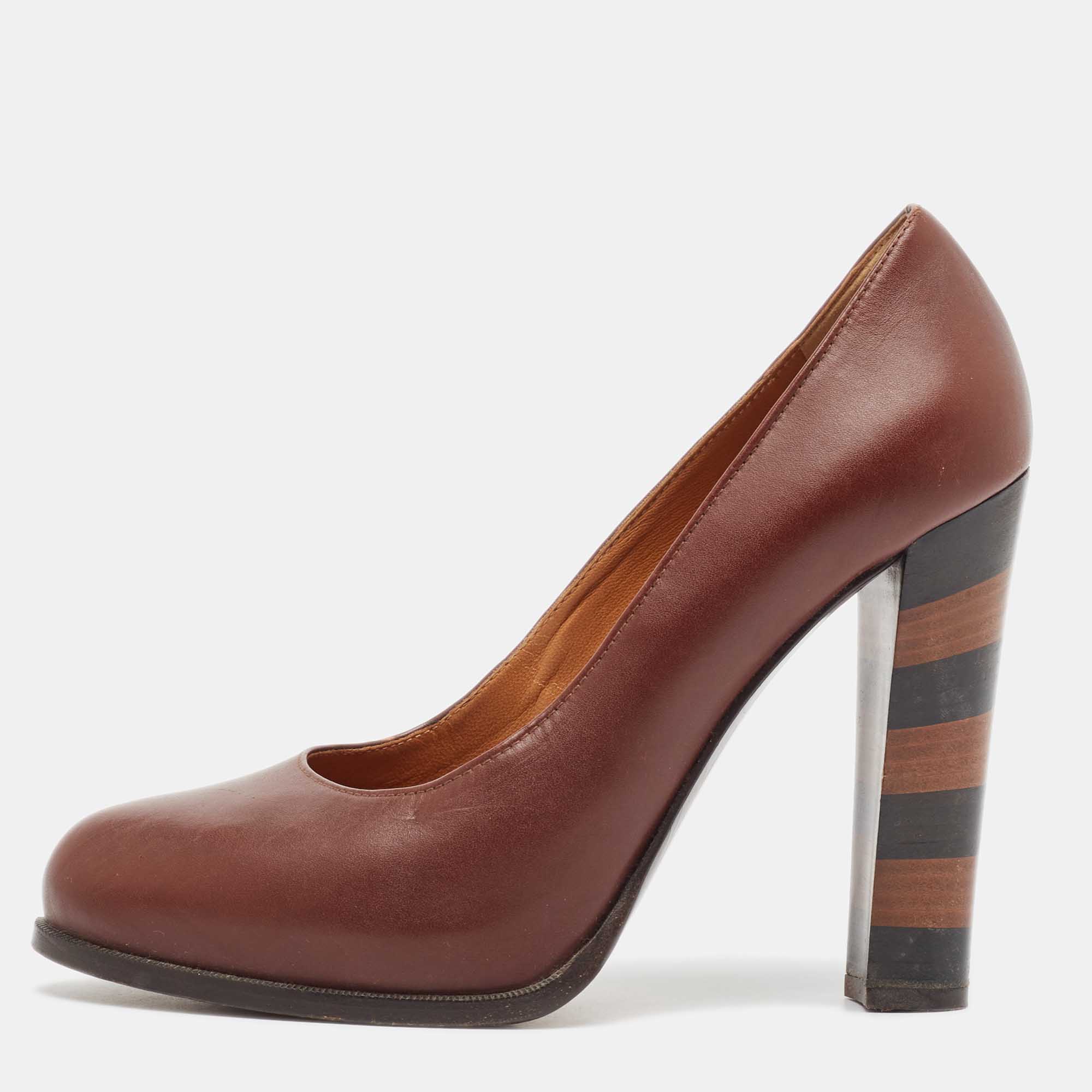 

Fendi Burgundy Leather Block Pumps Size