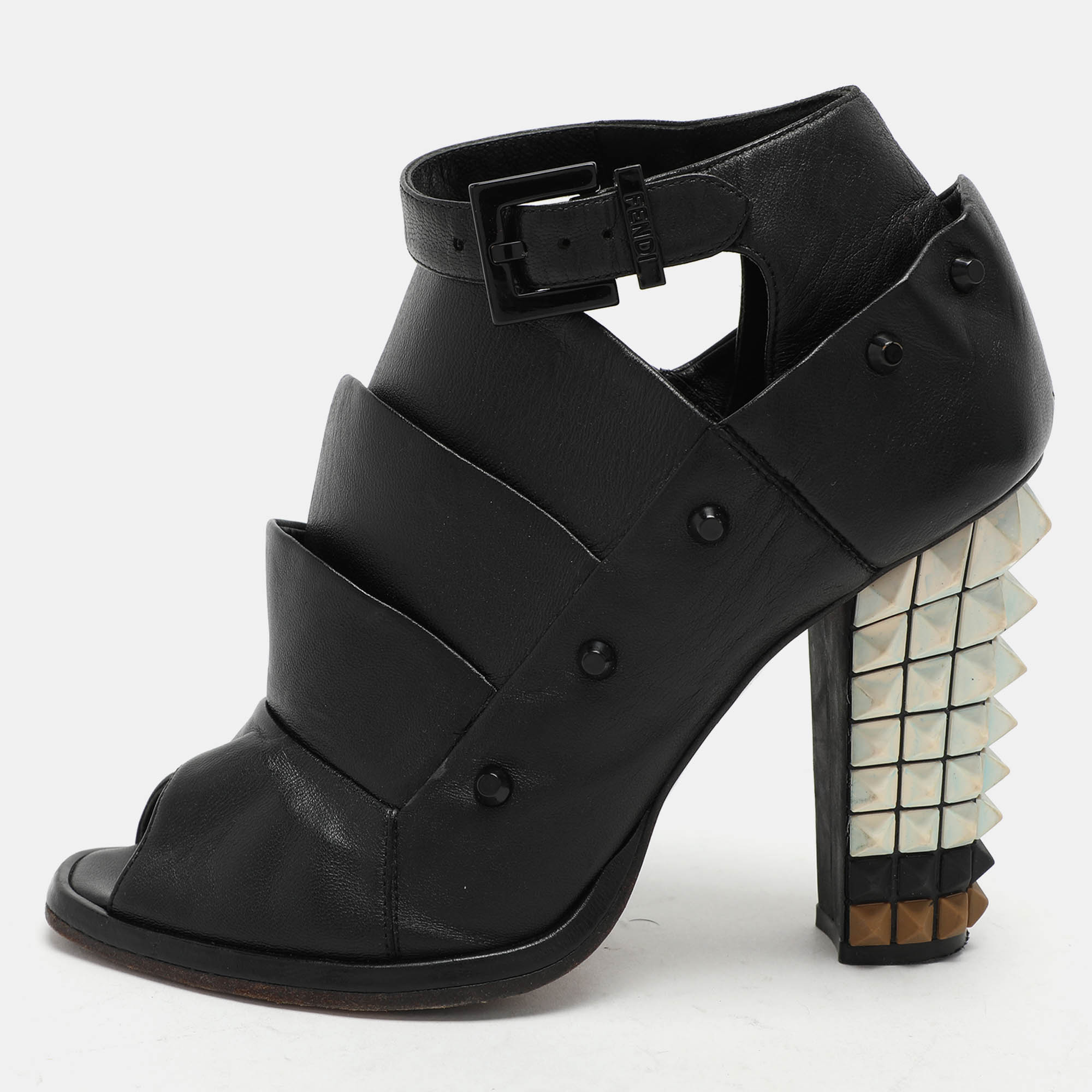 

Fendi Black Leather Polifonia Booties Size