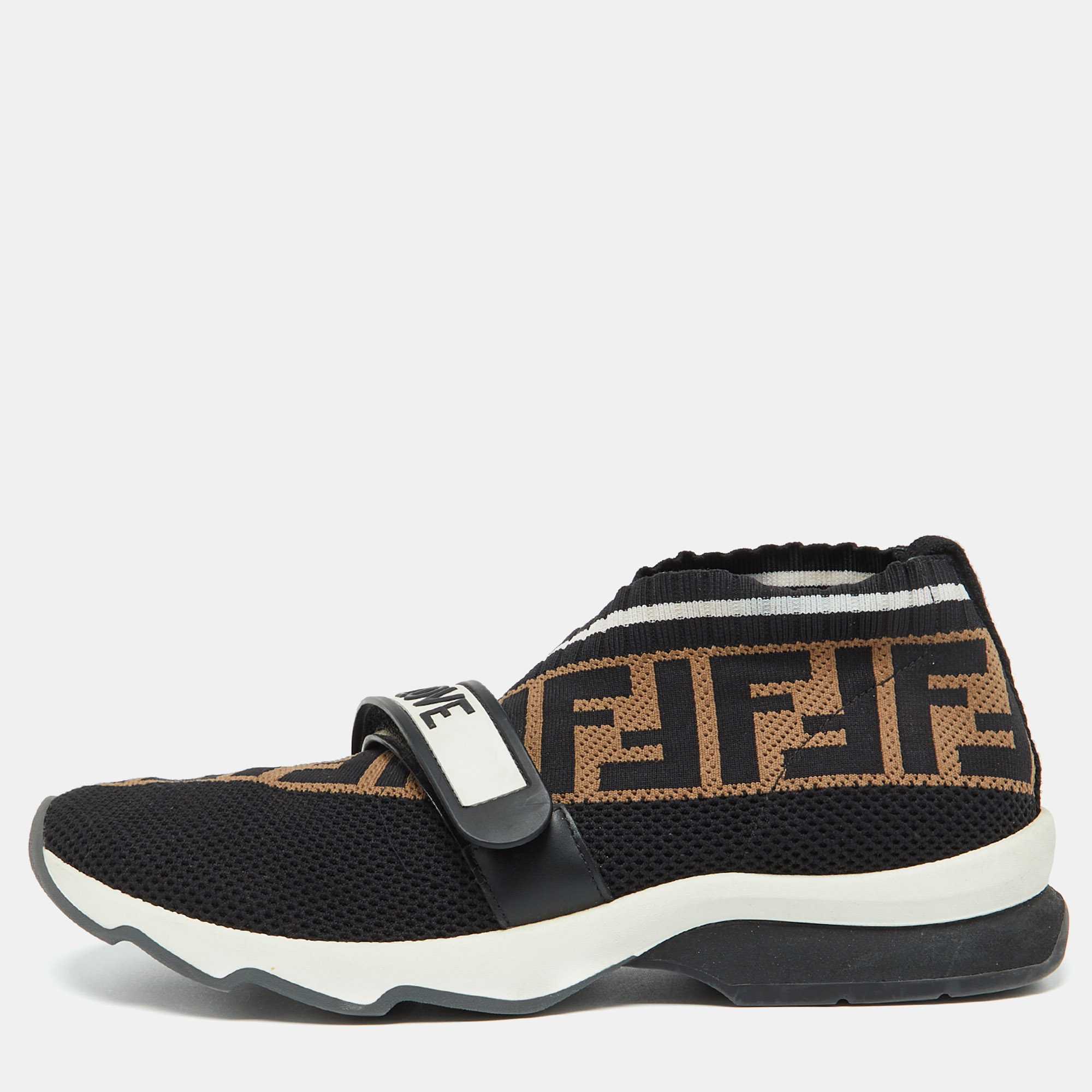 

Fendi Black/Brown Zucca Knit Fabric Rockoko Slip On Sneakers Size