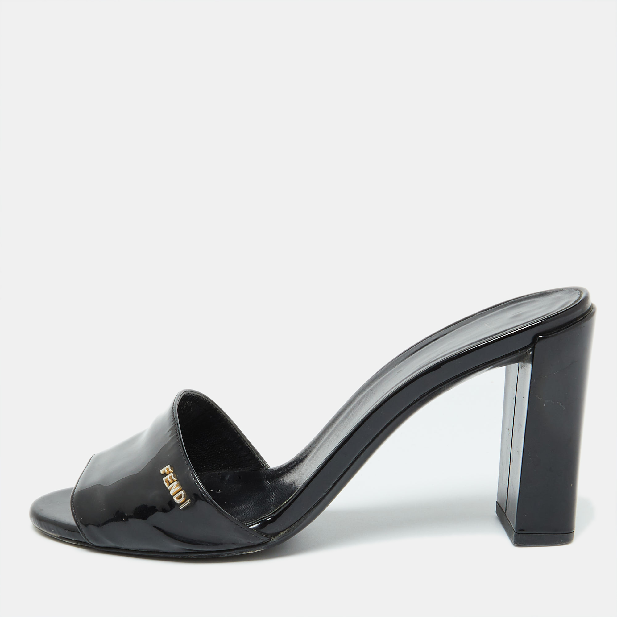 

Fendi Black Patent Leather Slide Sandals Size