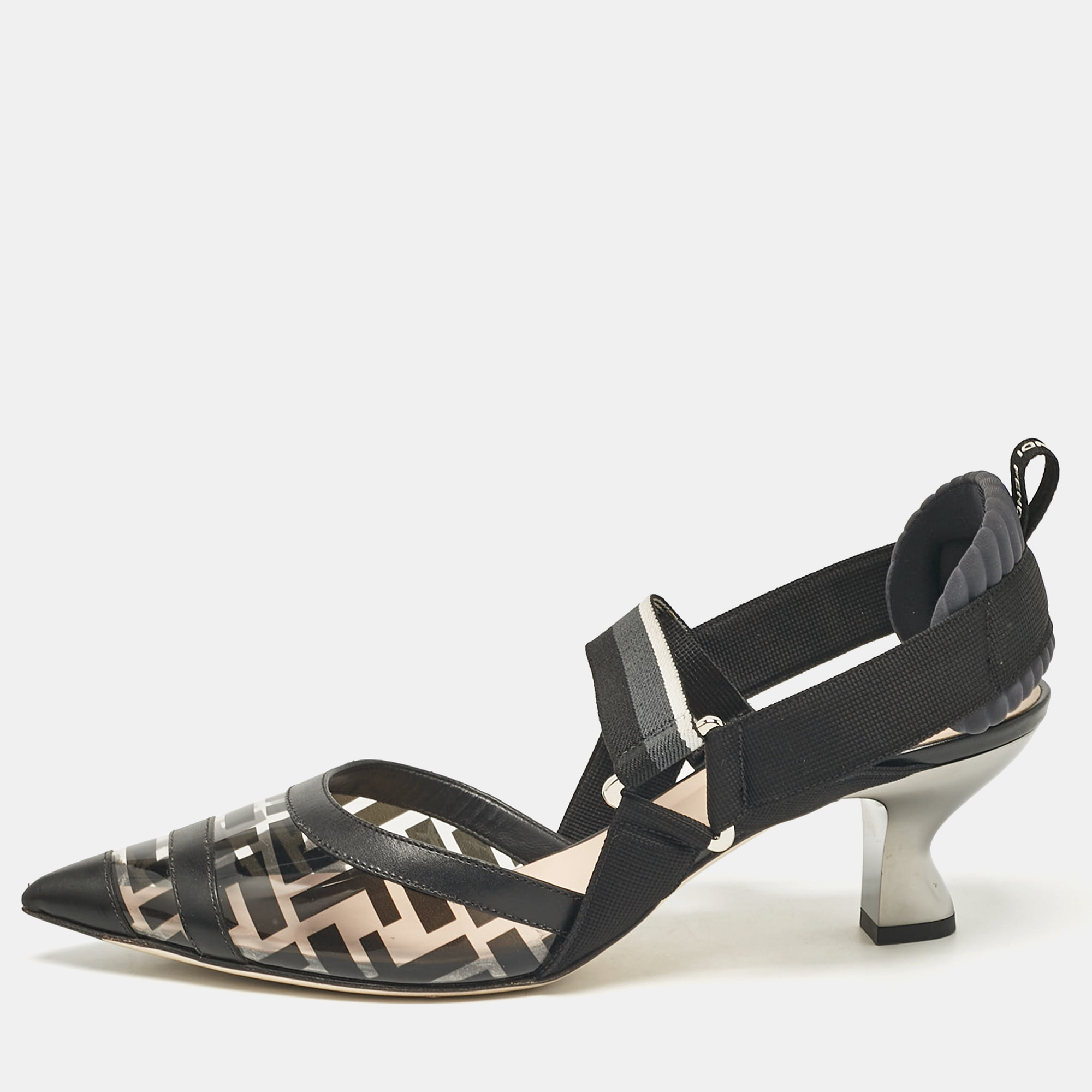 

Fendi Black Zucca PVC and Leather Colibri Slingback Pumps Size