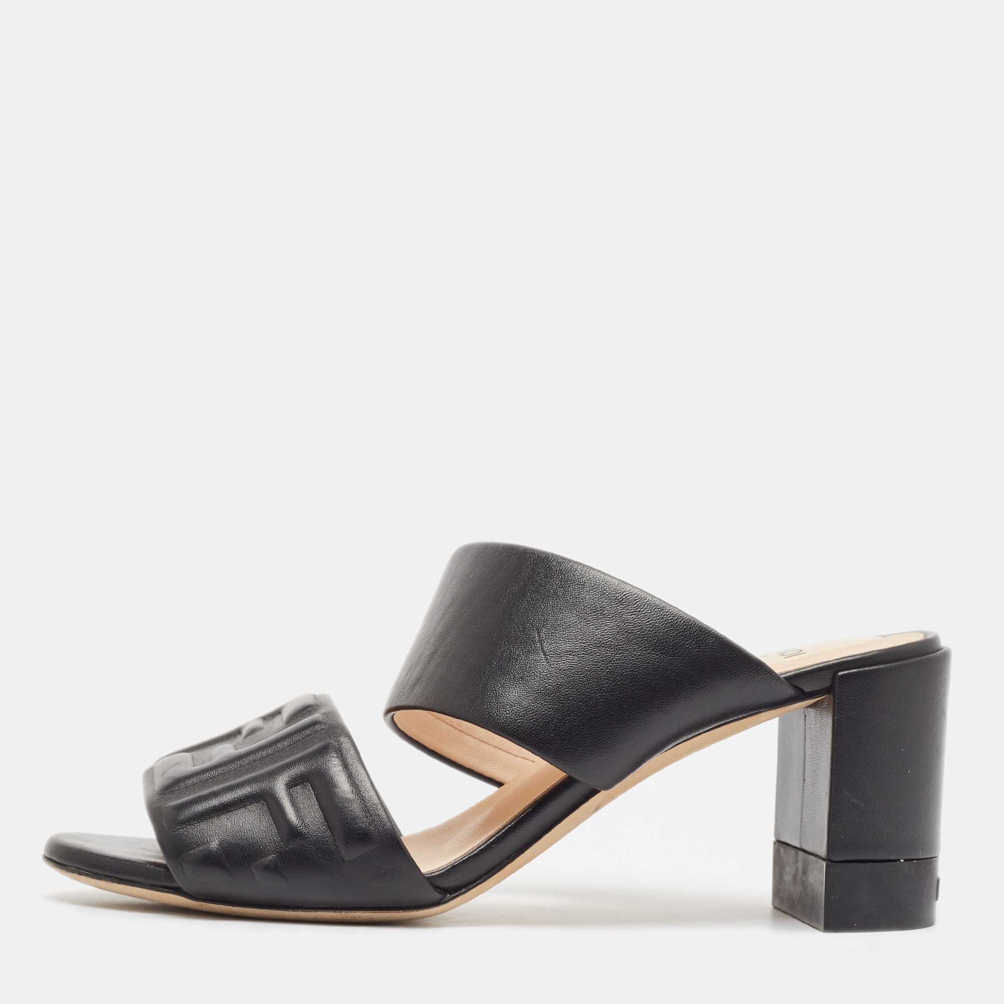 

Fendi Black Leather Slide Sandals Size