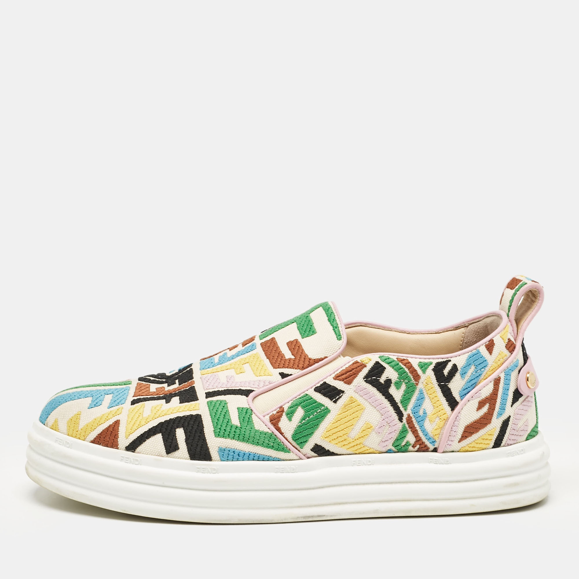 

Fendi Multicolor Canvas FF Vertigo Slip On Sneakers Size