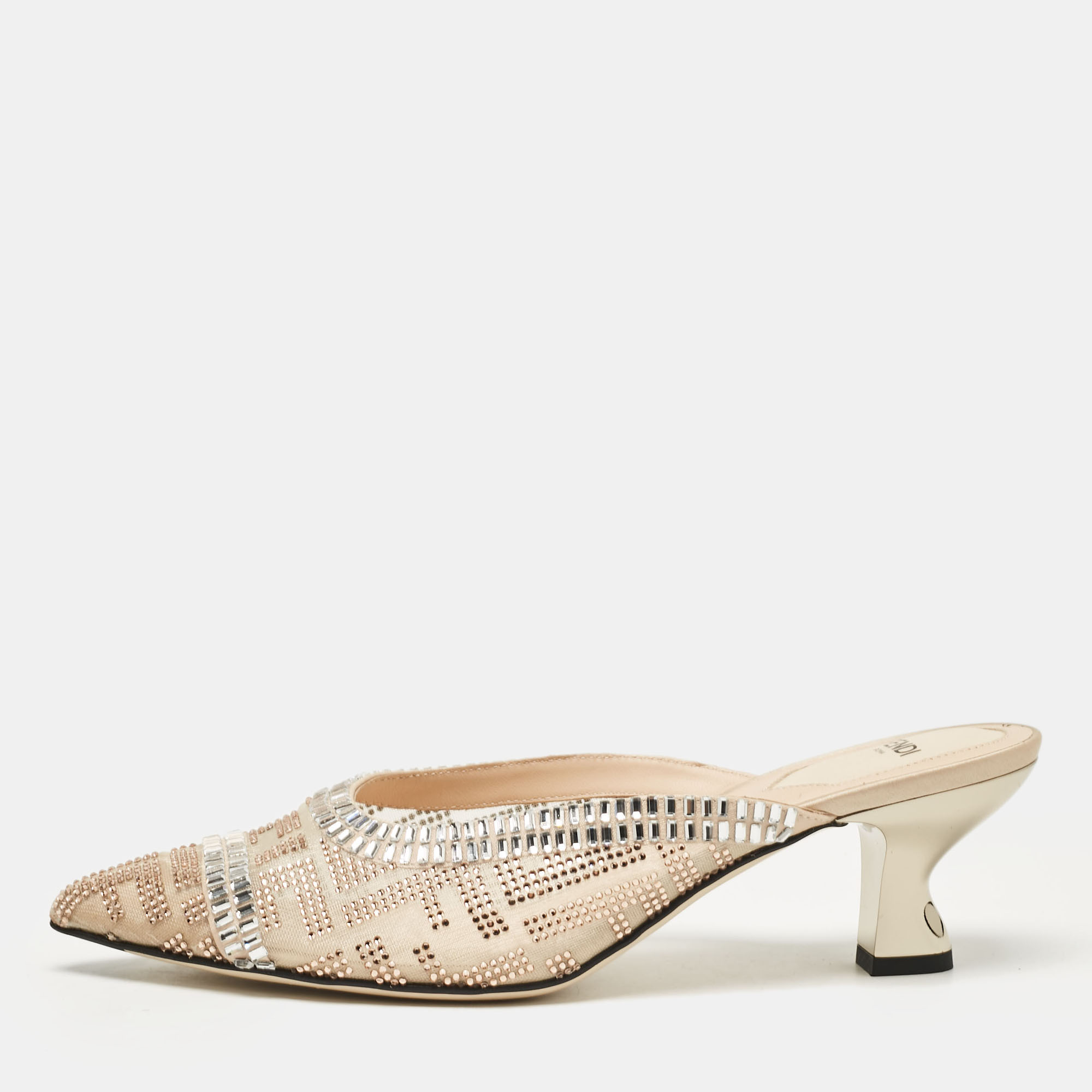 

Fendi Beige Mesh Crystal Embellished Colibri Mules Size