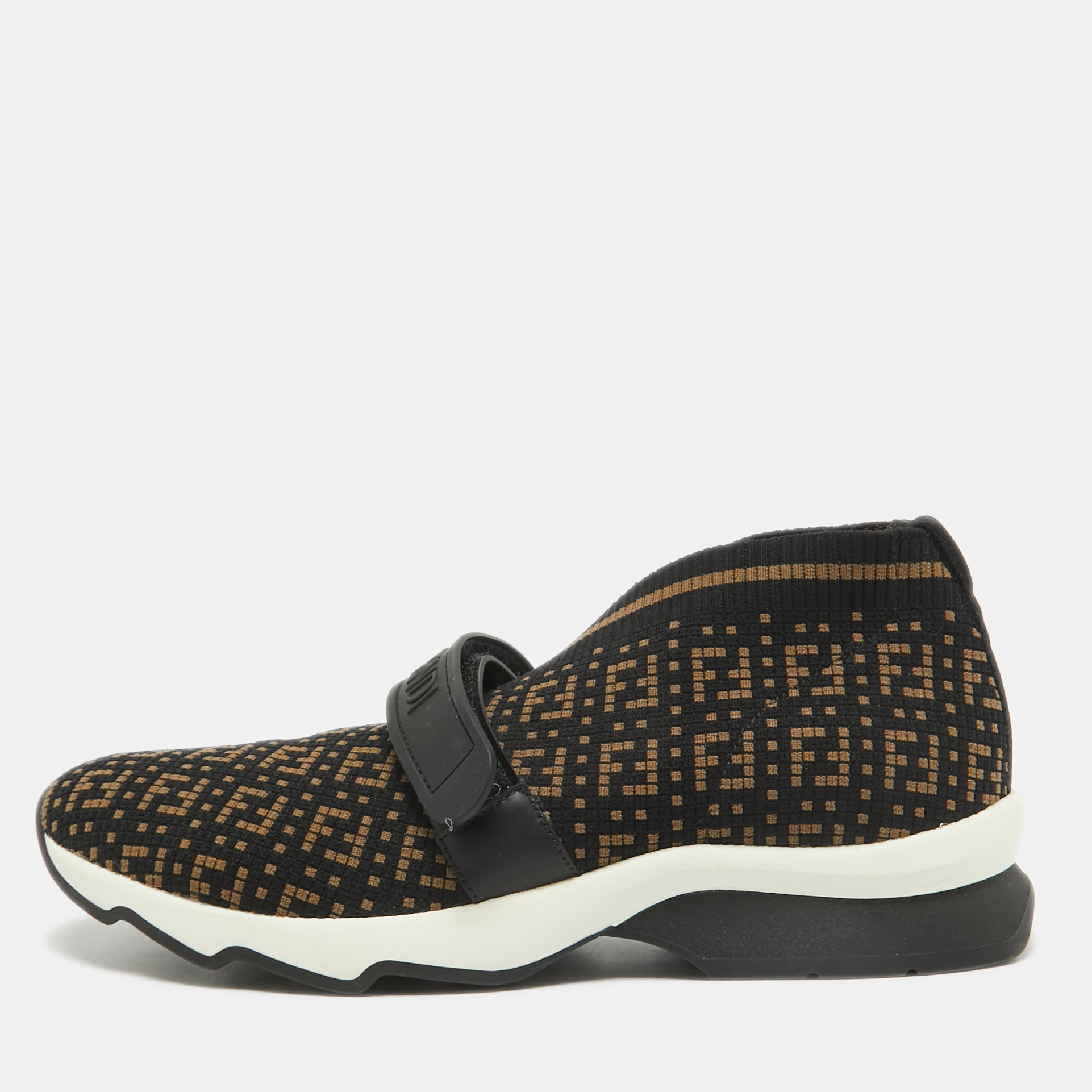 

Fendi Black/Brown Zuchinno Knit Fabric Rockoko Low Top Sneakers Size