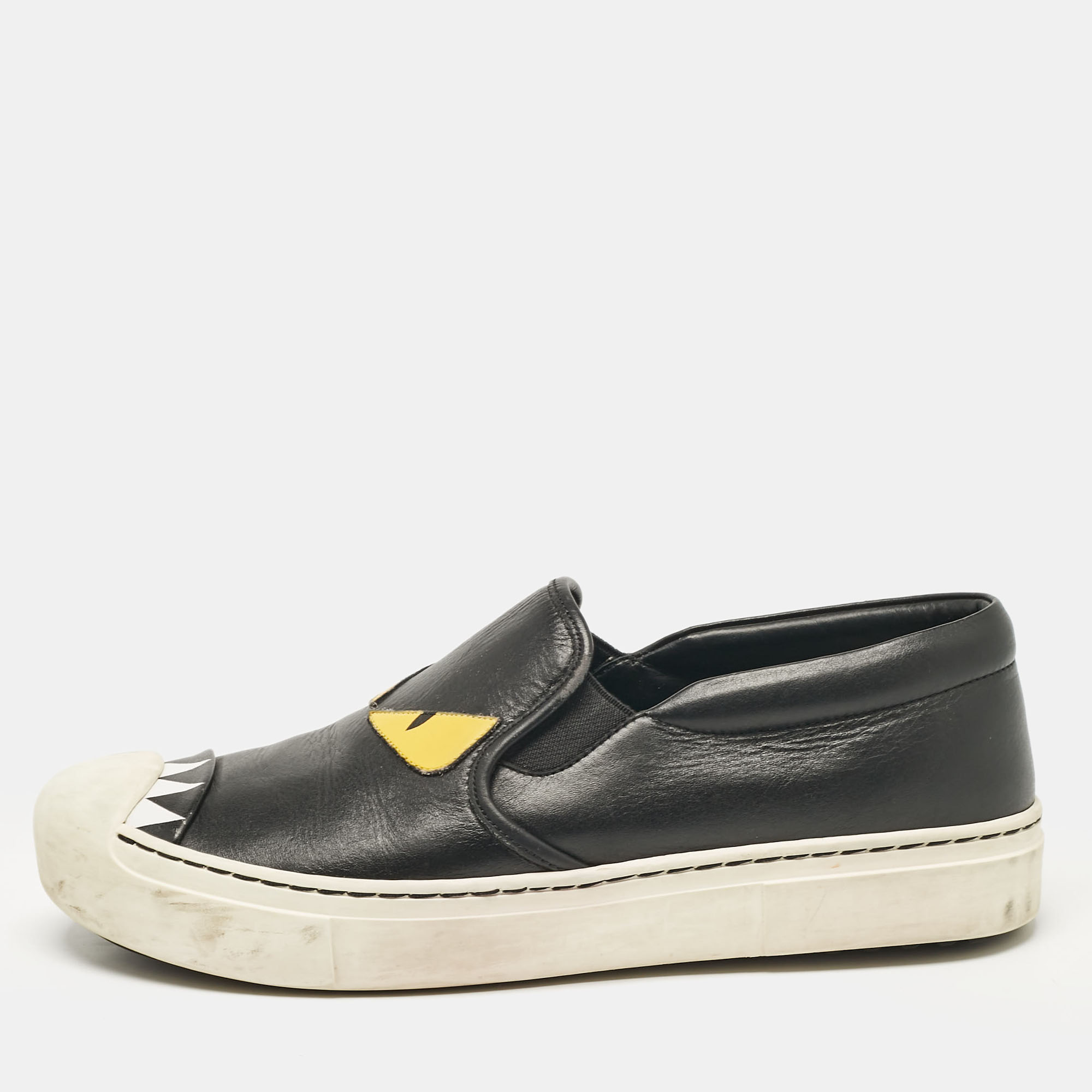 

Fendi Black Leather Monster Slip On Sneakers