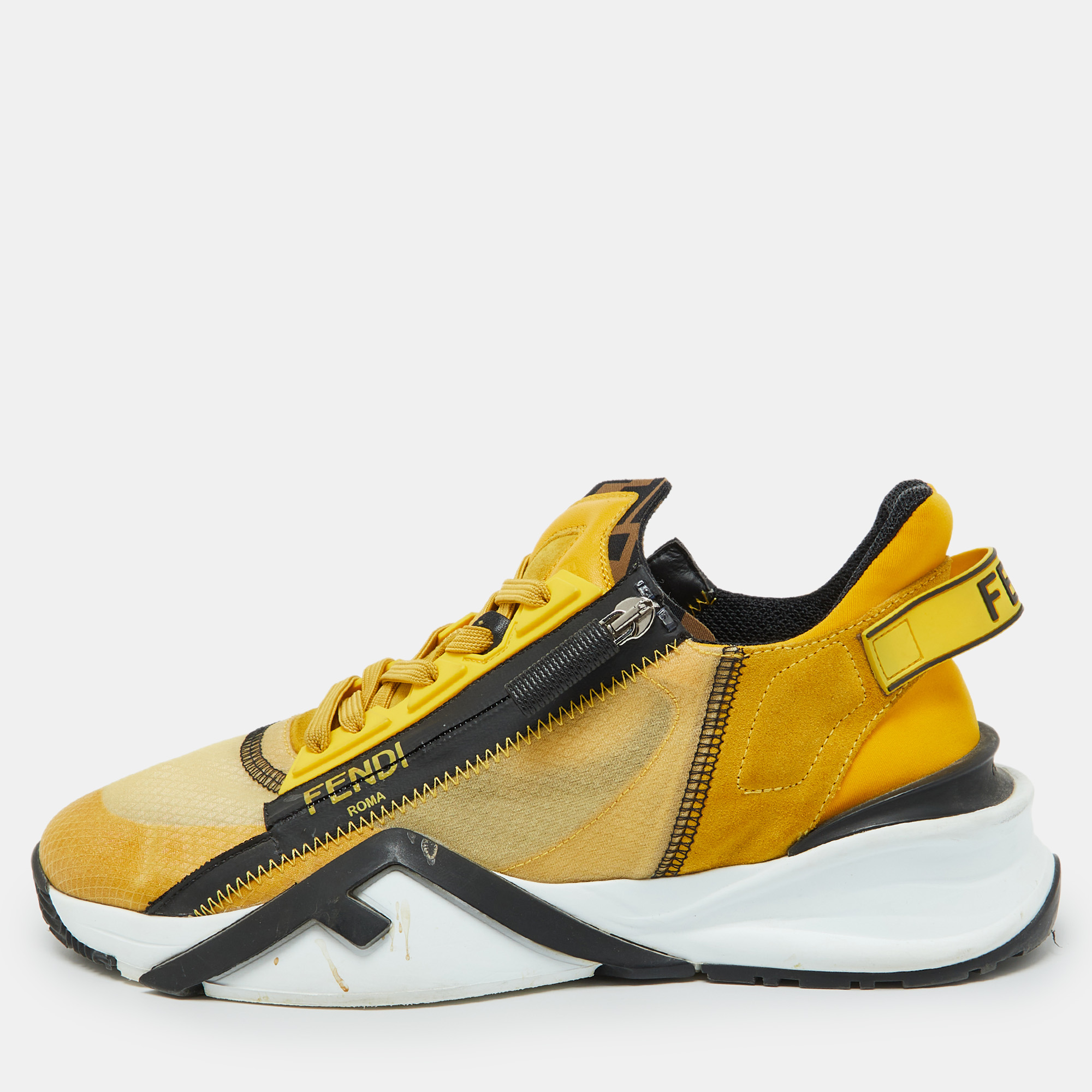 

Fendi Yellow/Black Fabric and Mesh Flow Low Top Sneakers Size