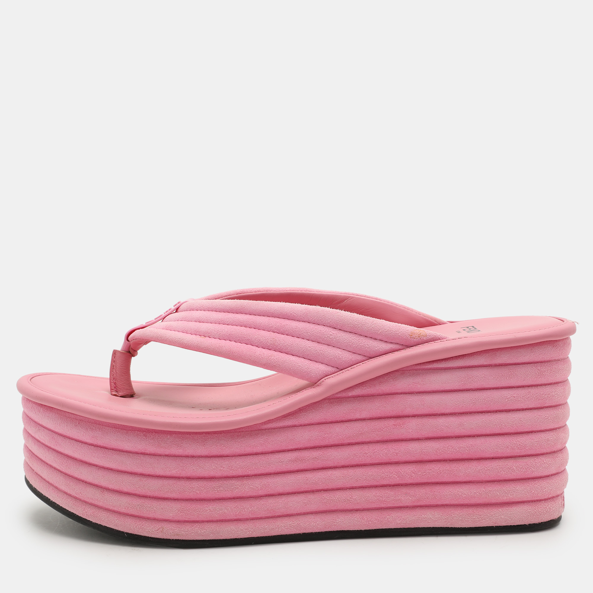 

Fendi Pink Suede Platform Thong Slide Sandals Size