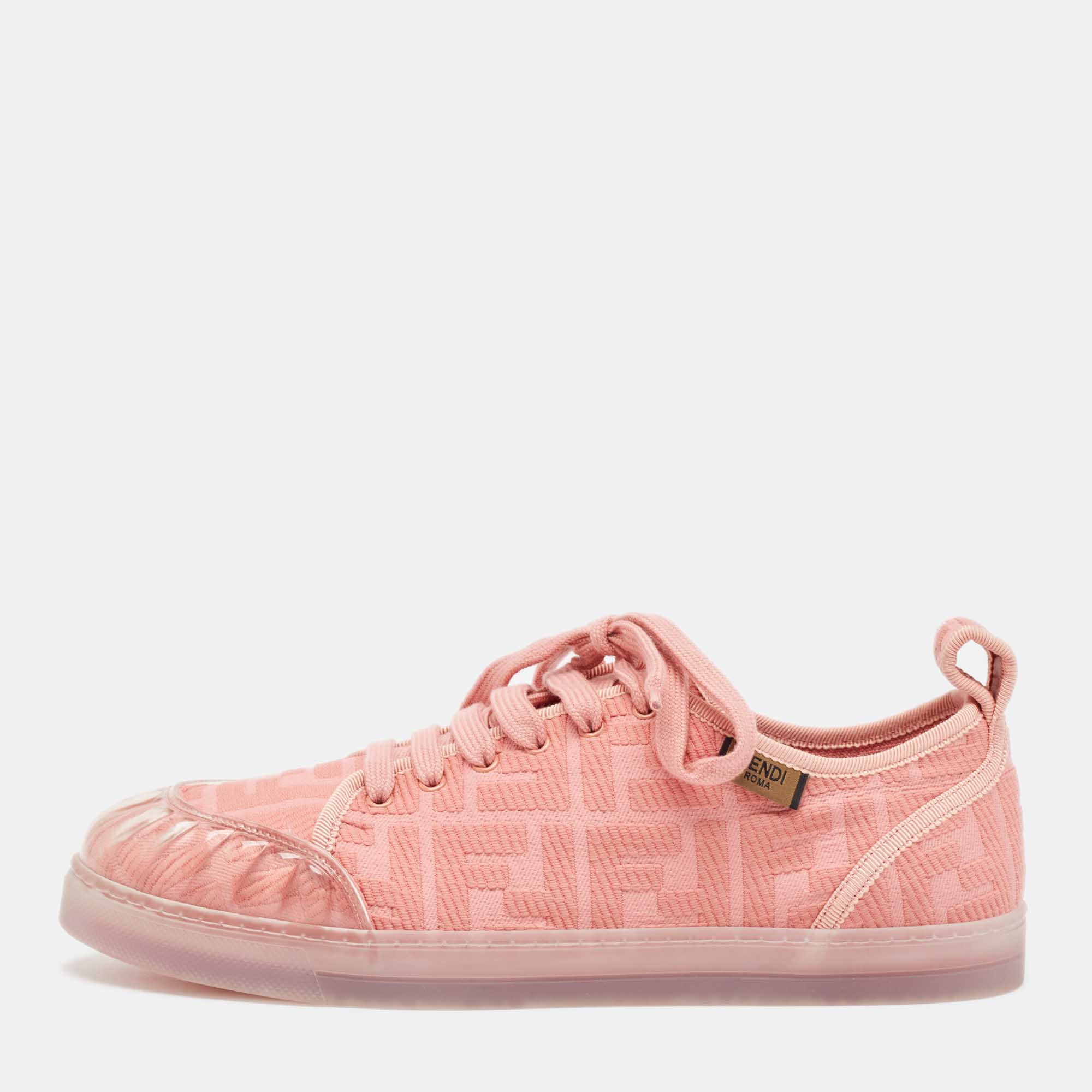 

Fendi Pink PVC and Canvas FF Logo Lace Up Sneakers Size