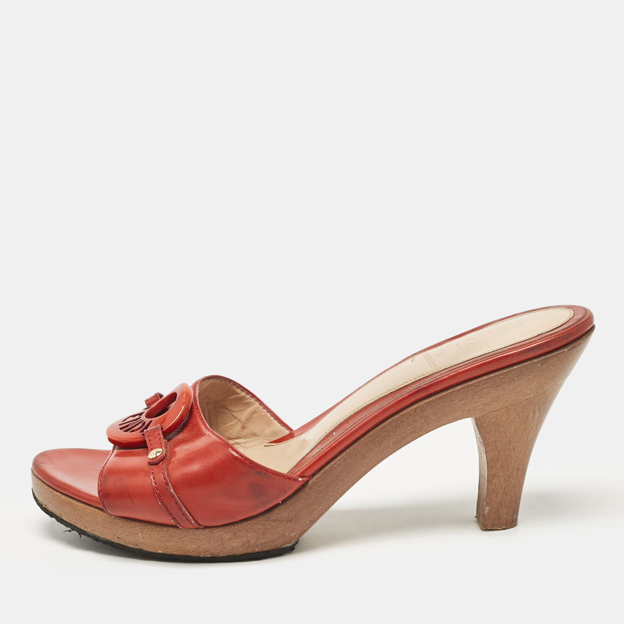 

Fendi Red Patent Leather Platform Slide Sandals Size