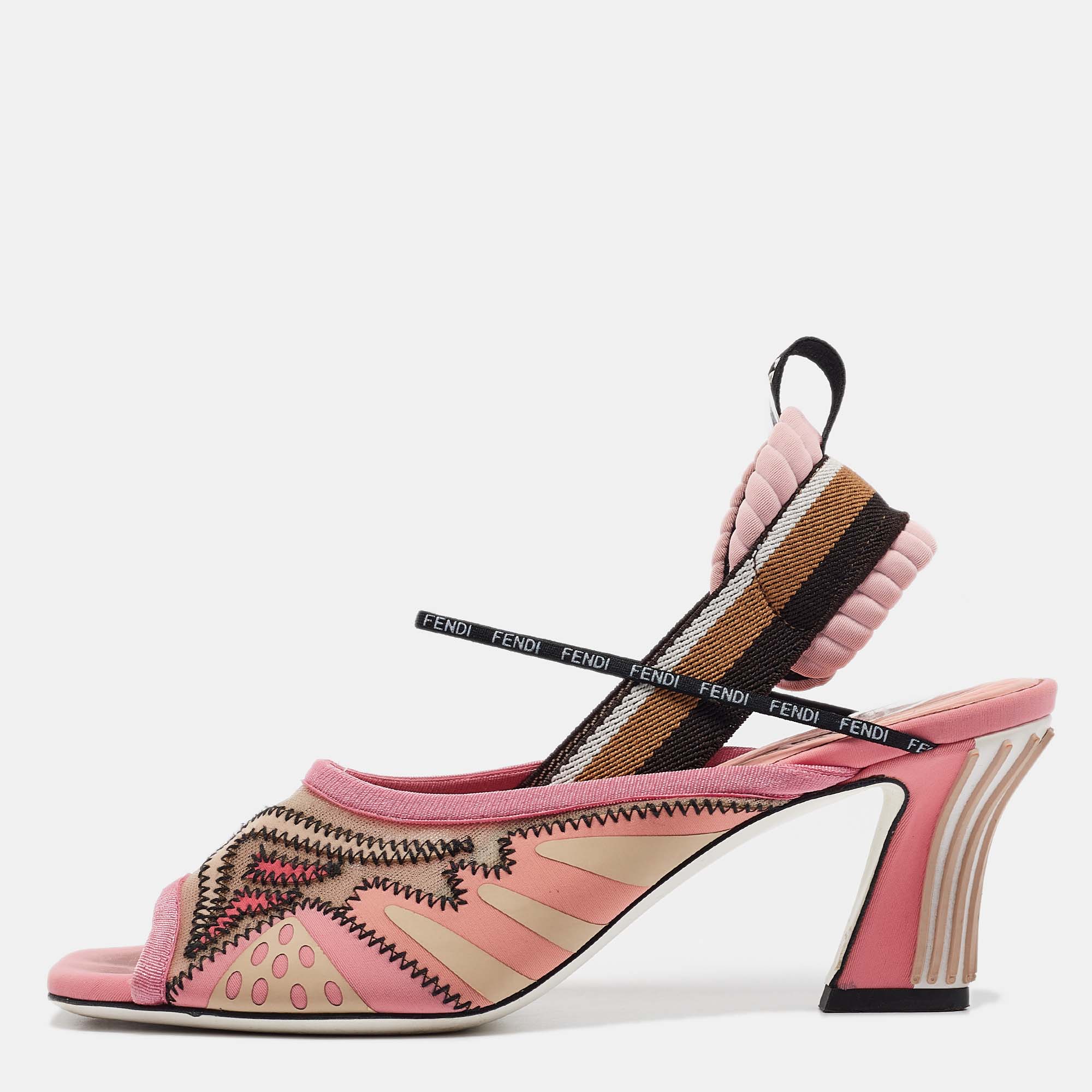 

Fendi Pink Mesh and Canvas Evie Slingback Sandals Size