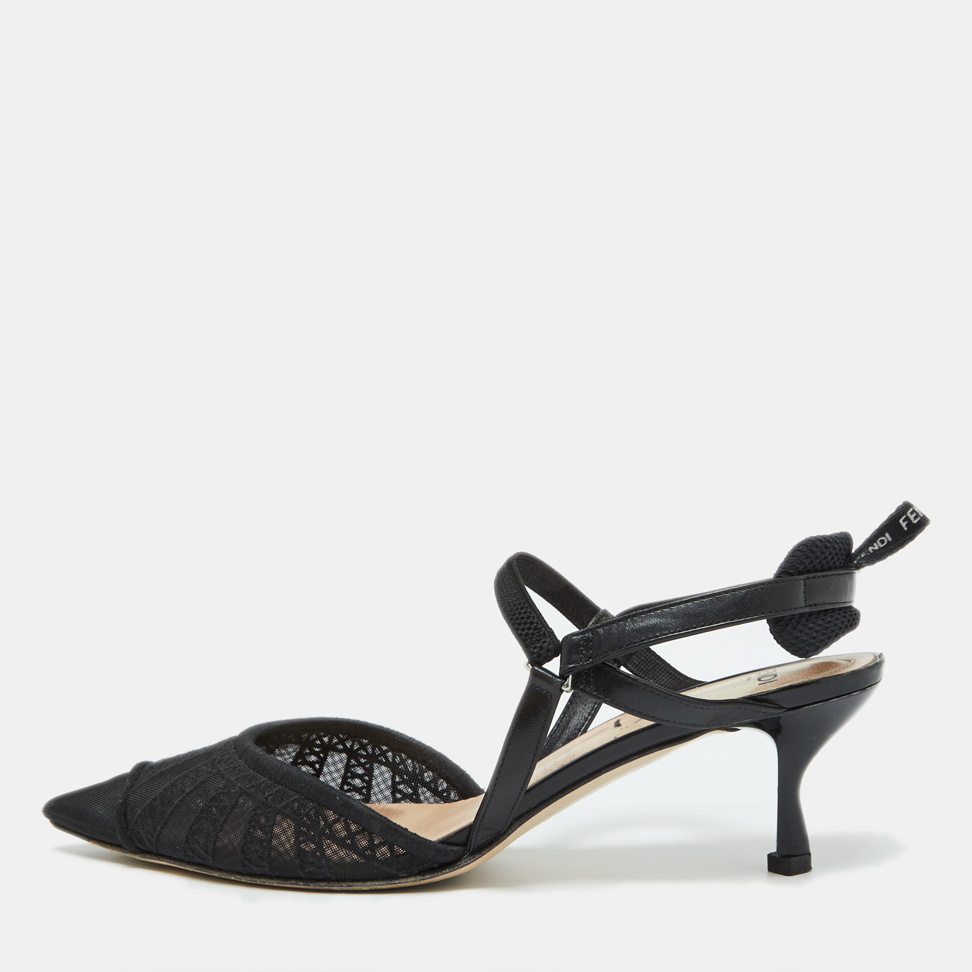 

Fendi Black Leather and Mesh Colibri Lite Slingback Pumps Size