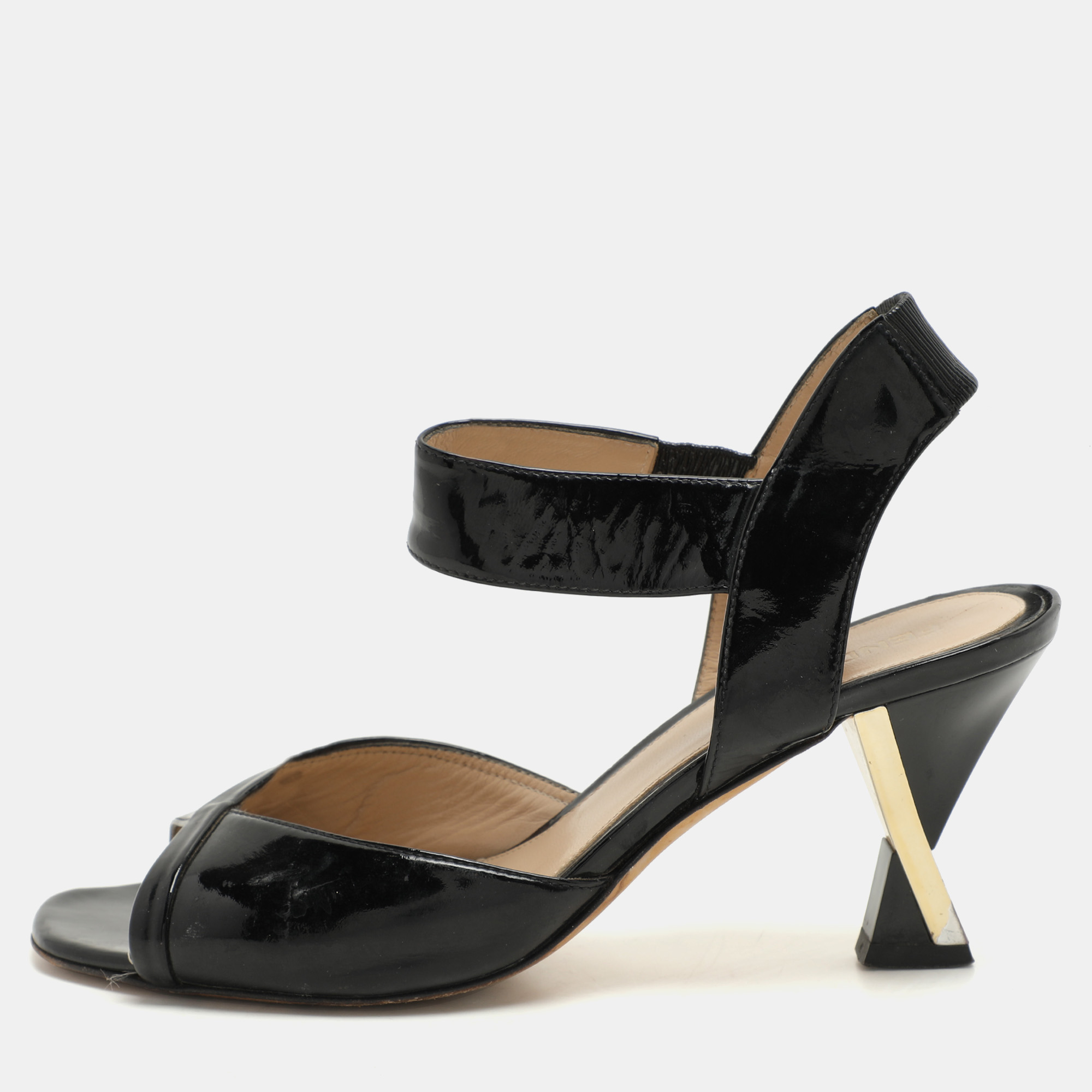 

Fendi Black Patent Leather Ankle Strap Sandals Size 37.5