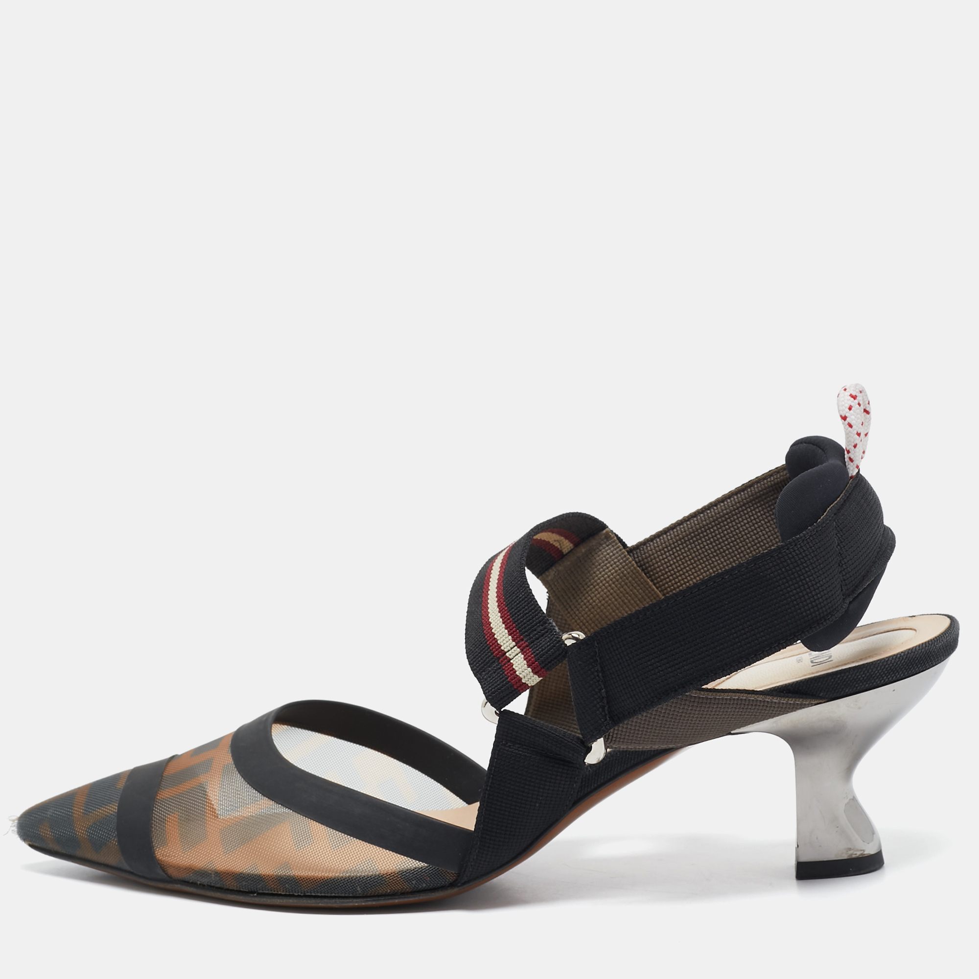 

Fendi Black/Brown Zucca Mesh and Leather Colibri Pumps Size