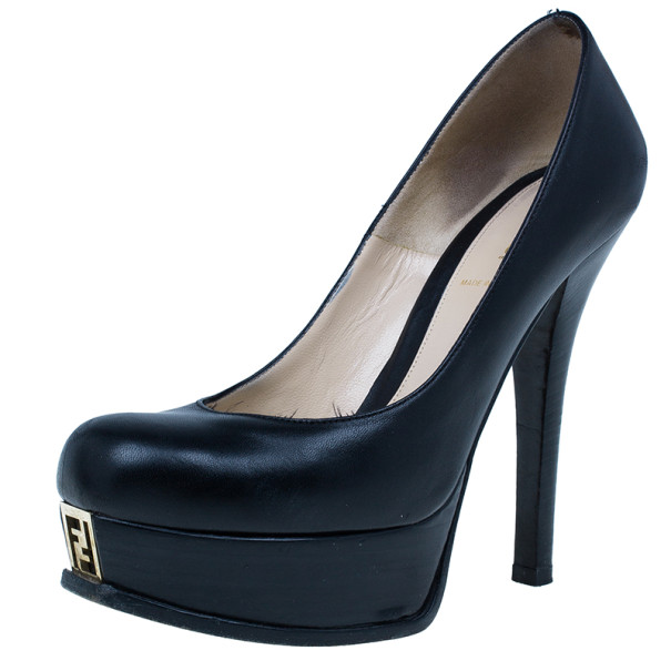 مملوكة مسبقًا Fendi Black Leather Fendista Platform Pumps Size 38