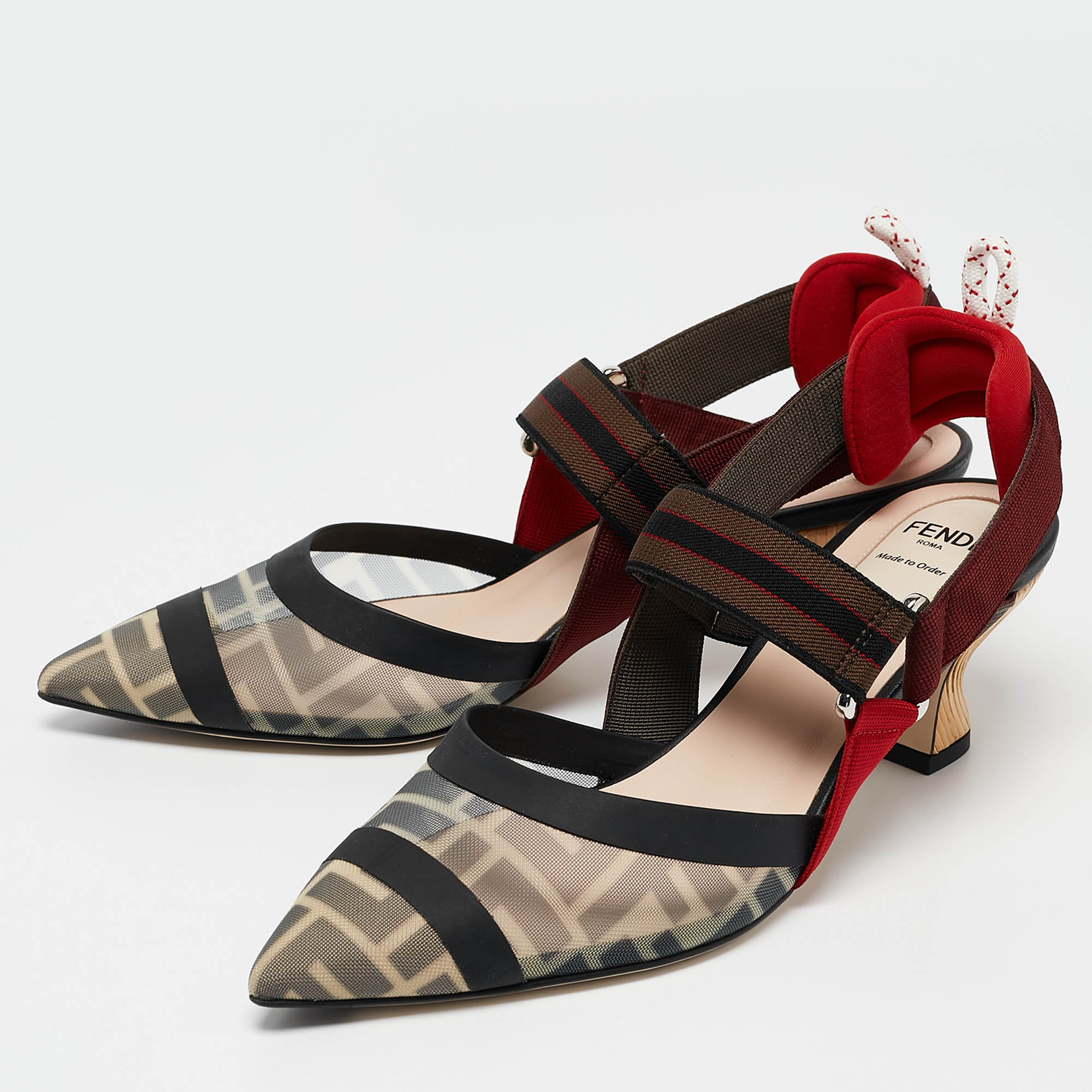 Fendi Multicolor Zucca Mesh and Fabric Colibri Pumps Size 37.5 