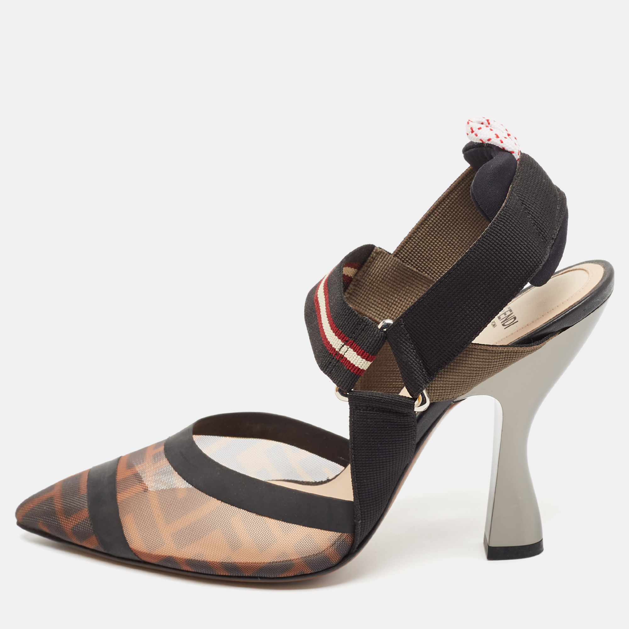 

Fendi Black/Brown Zucca Mesh and Fabric Colibri Pumps Size