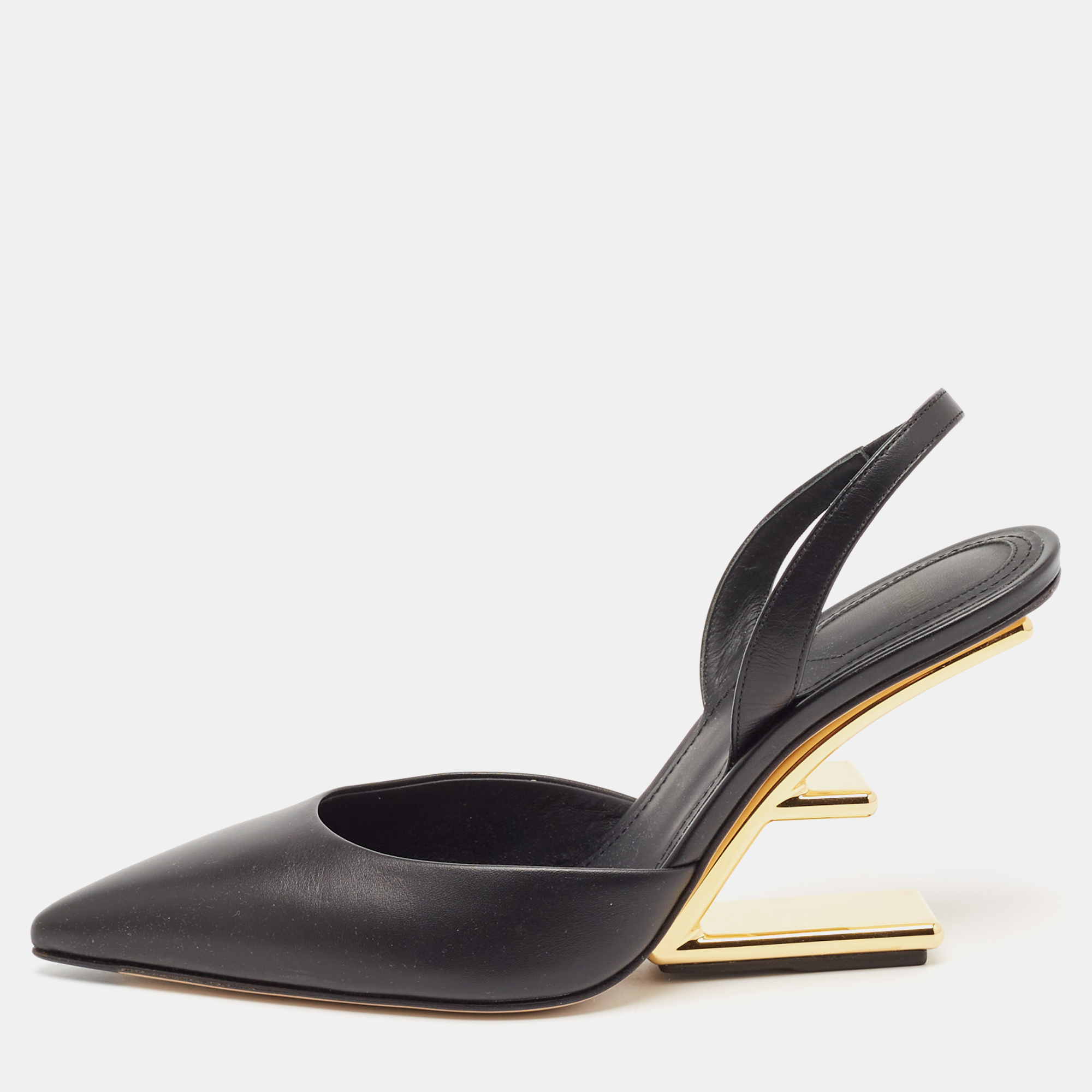 

Fendi Black Leather Fendi First Slingback Pumps Size