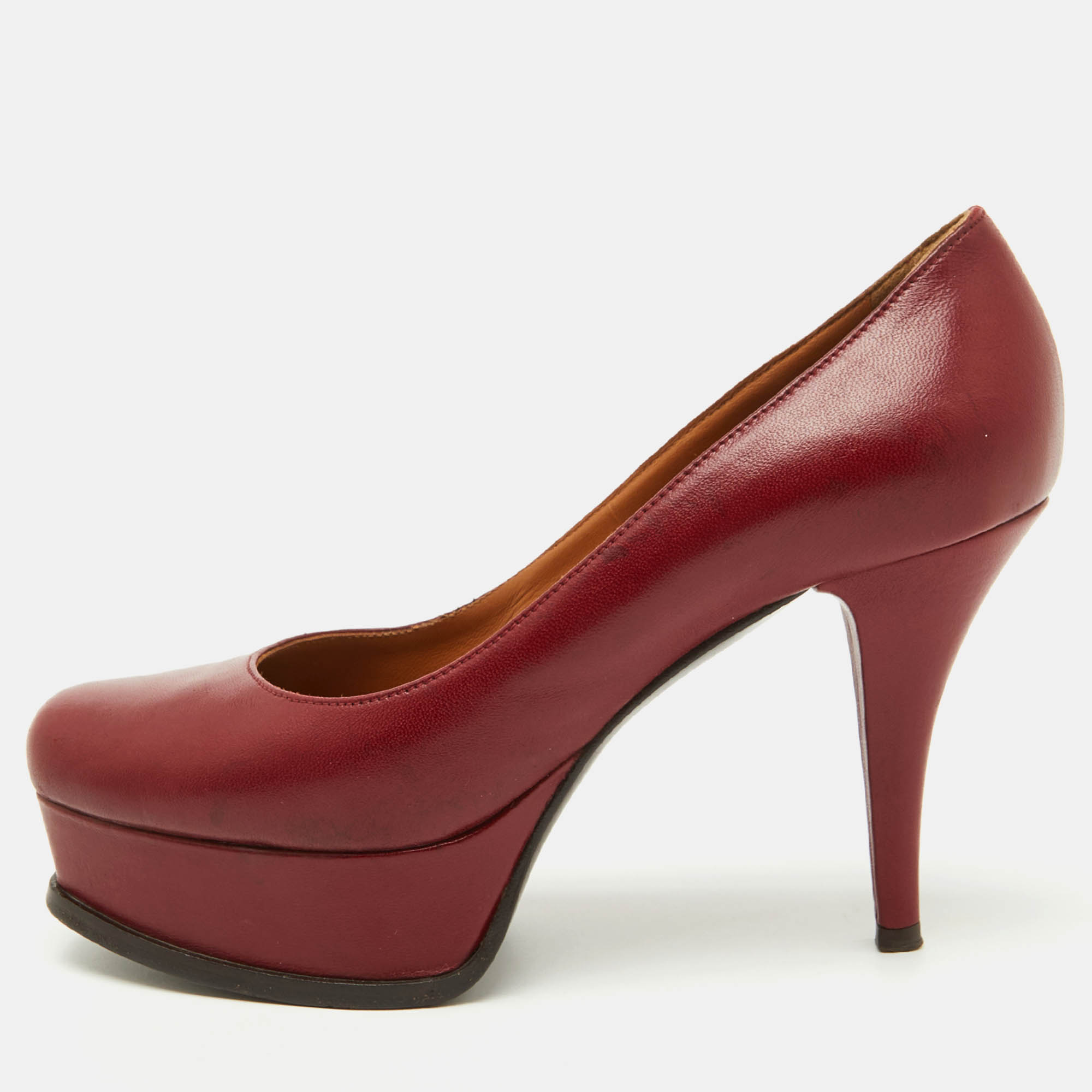 

Fendi Dark Red Leather Fendista Platform Pumps Size