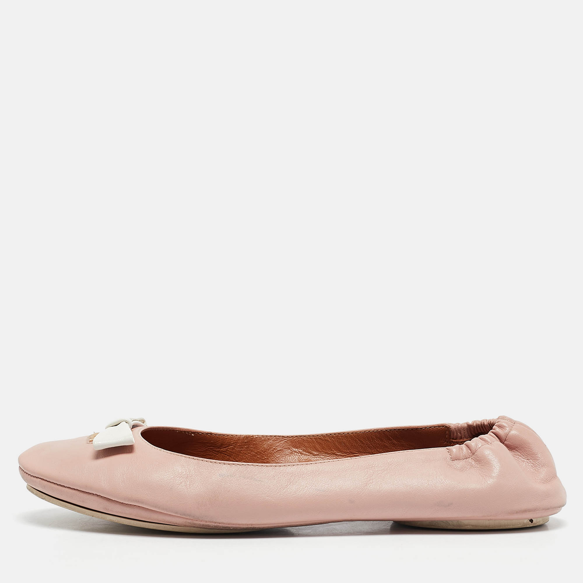 

Fendi Beige Leather Let's Dance Bow Ballet Flats Size