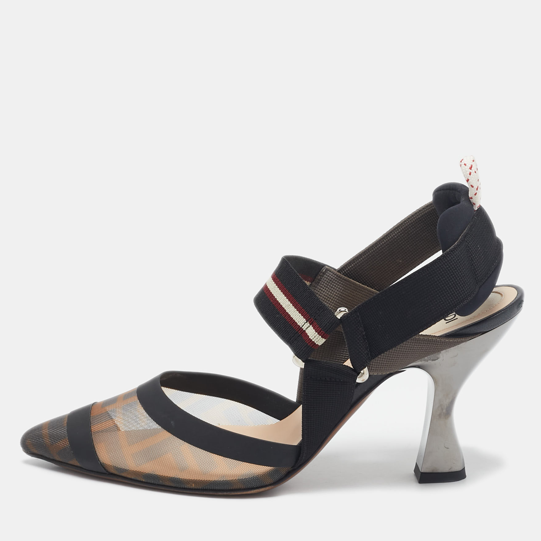 

Fendi Black Zucca Mesh and Fabric Colibri Slingback Pumps Size