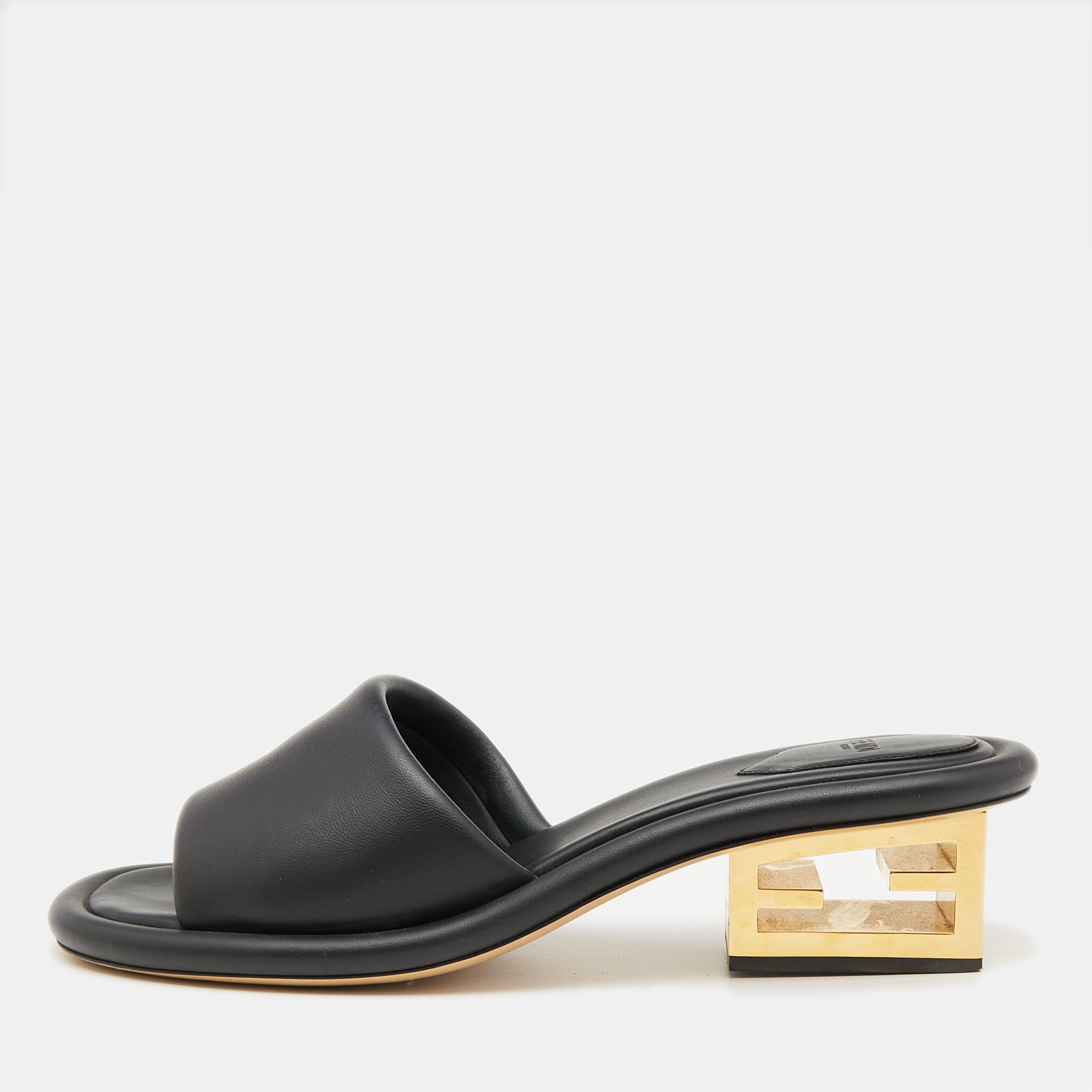 

Fendi Black Leather Baguette Slide Sandals Size