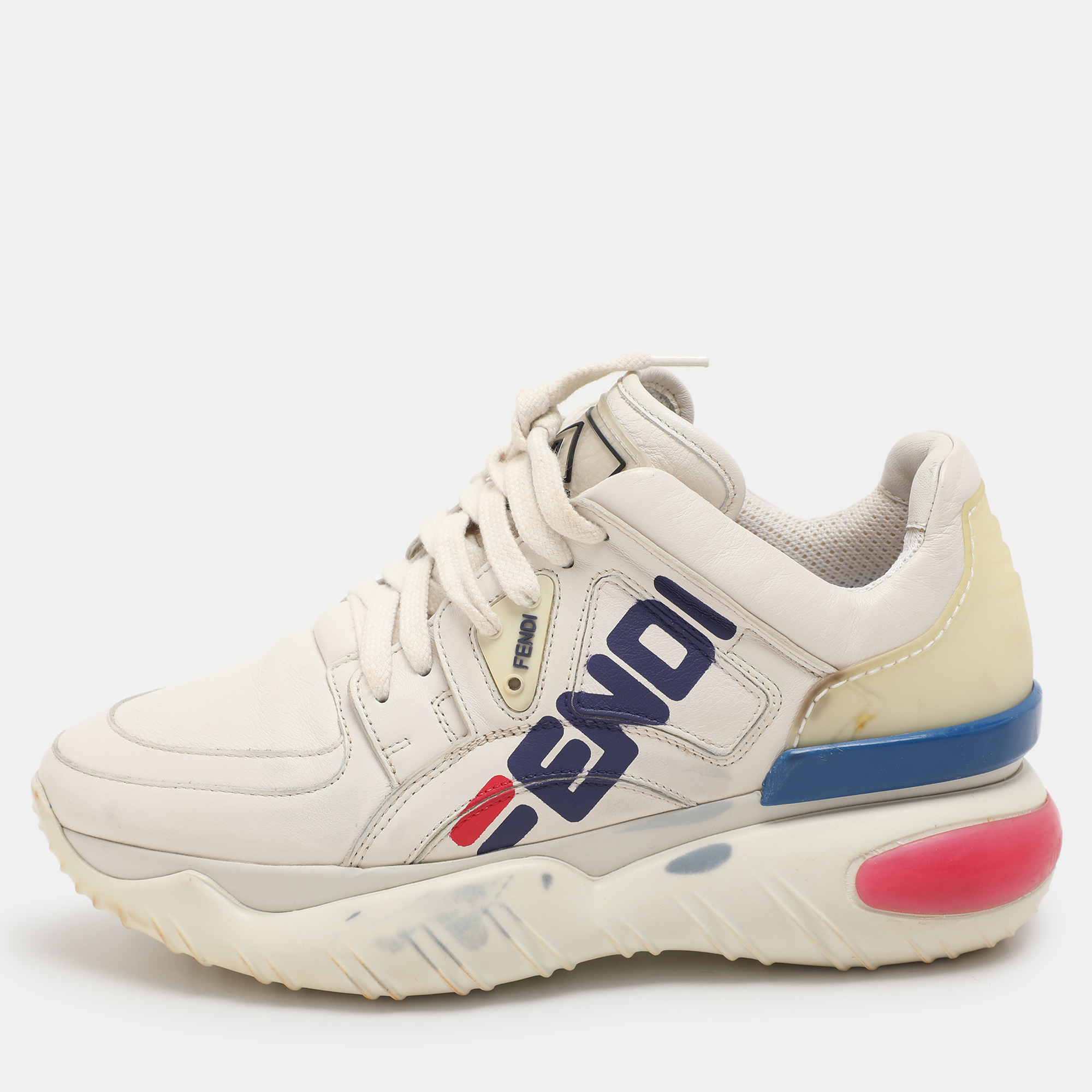 

Fendi X Fila Off-White Leather Fila Mania Platform Sneakers 37