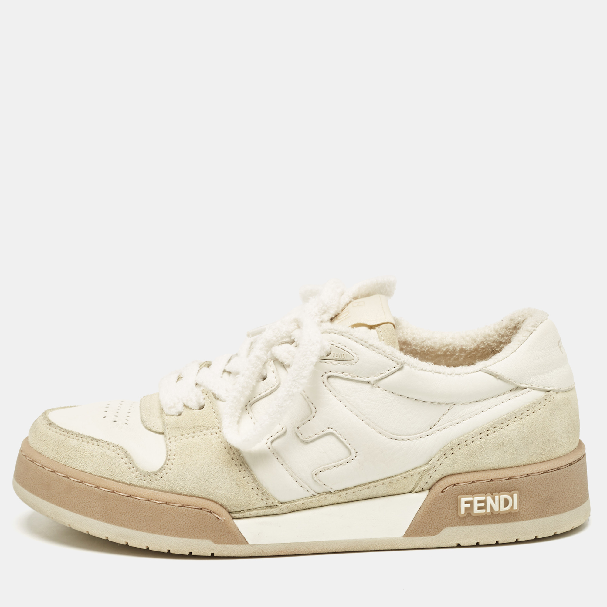 

Fendi White/Beige Leather and Suede Match Low Top Sneakers Size